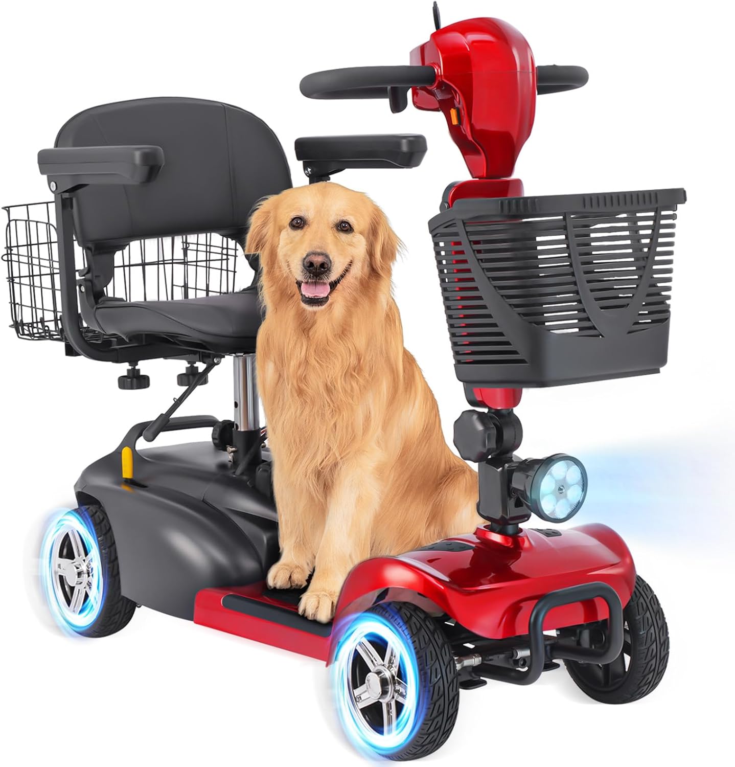 4 Wheel Mobility Scooter for Seniors&Adults - Up to 15 Miles Range,Foldable Powered Electric Wheelchair Device w/600WH Battery,Only 58 lb Weight, Dual Basket, 300 lb Capacity, Compact