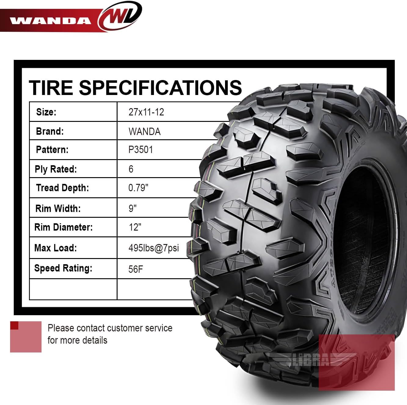 WANDA 2 ATV UTV Rear Tires 27x11-12 for 13-17 Can-Am Maverick 1000R/ 1000X/XC