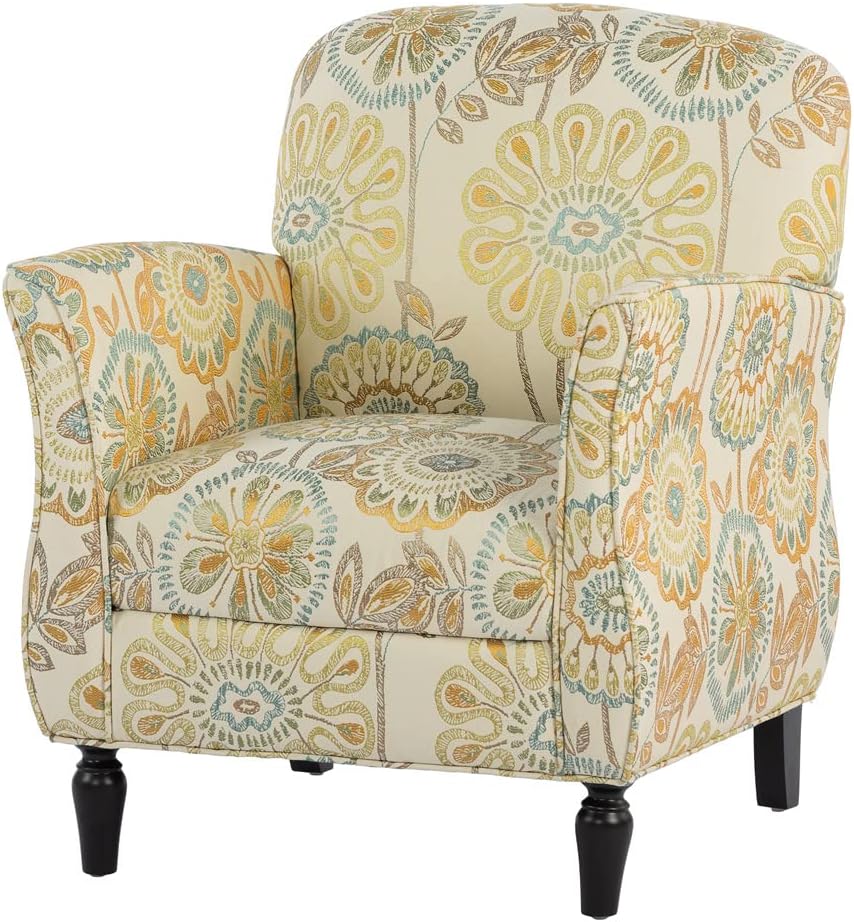 Accent Chair, Modern Tufted Upholstered Living Room Chair Armchair with Wood Gourd Legs, Comfy Leisure Club Chair Single Sofa Chair with High Backrest and Padded Cushion for Living Room Bedroom Yellow