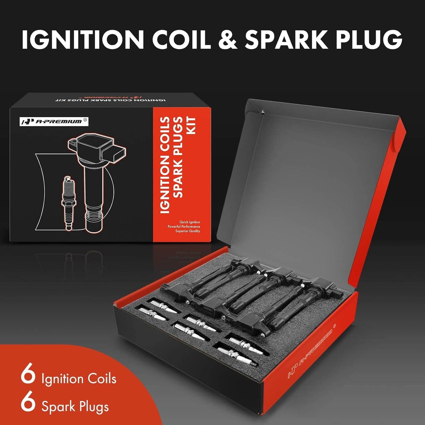 A-Premium Ignition Coils and Spark Plugs Kits Compatible with Nissan 370Z 2009-2020 & Infiniti Q50/Q60 2014-2015, QX50/QX70 2014-2017, Q70 2014-2019, Q70L, G37, EX37, FX37, M37, 3.7L 6-PC Set