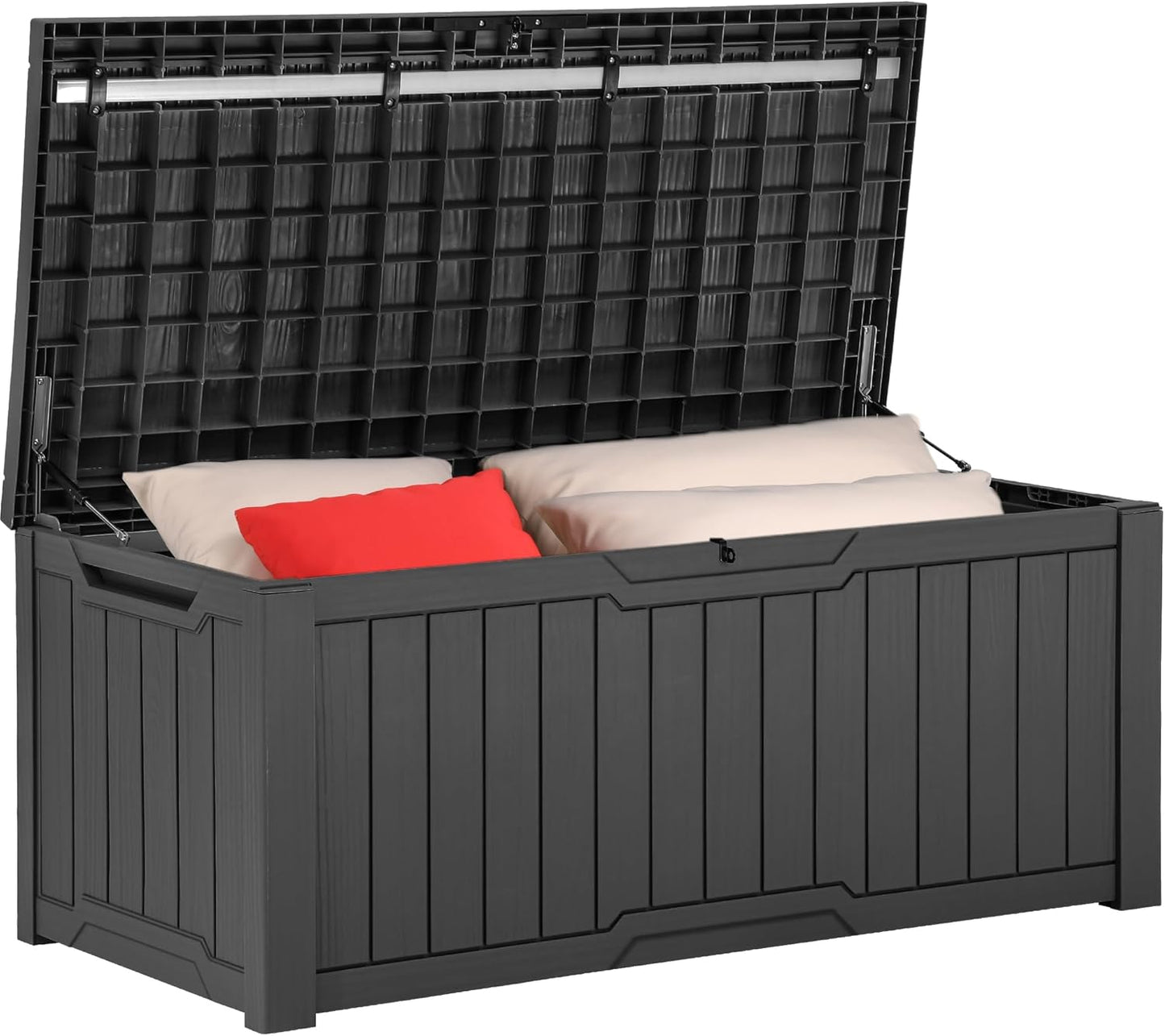 YITAHOME 120 Gallon Outdoor Storage Deck Box with Cushion, Large Resin Patio Storage for Outdoor Pillows, Garden Tools and Pool-Supplies, Waterproof, Lockable (Taupe)