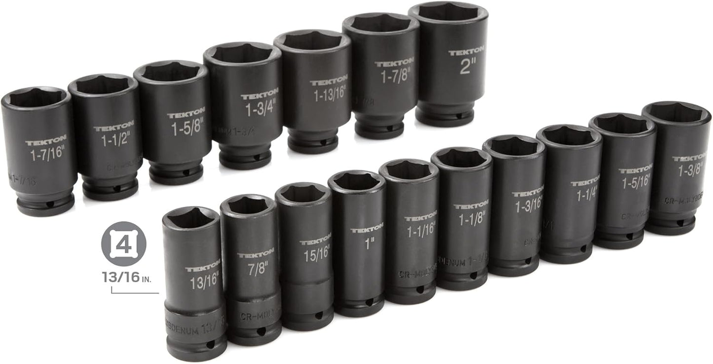 TEKTON 3/4 Inch Drive Deep 6-Point Impact Socket Set, 22-Piece (7/8-2 in.) | 48995