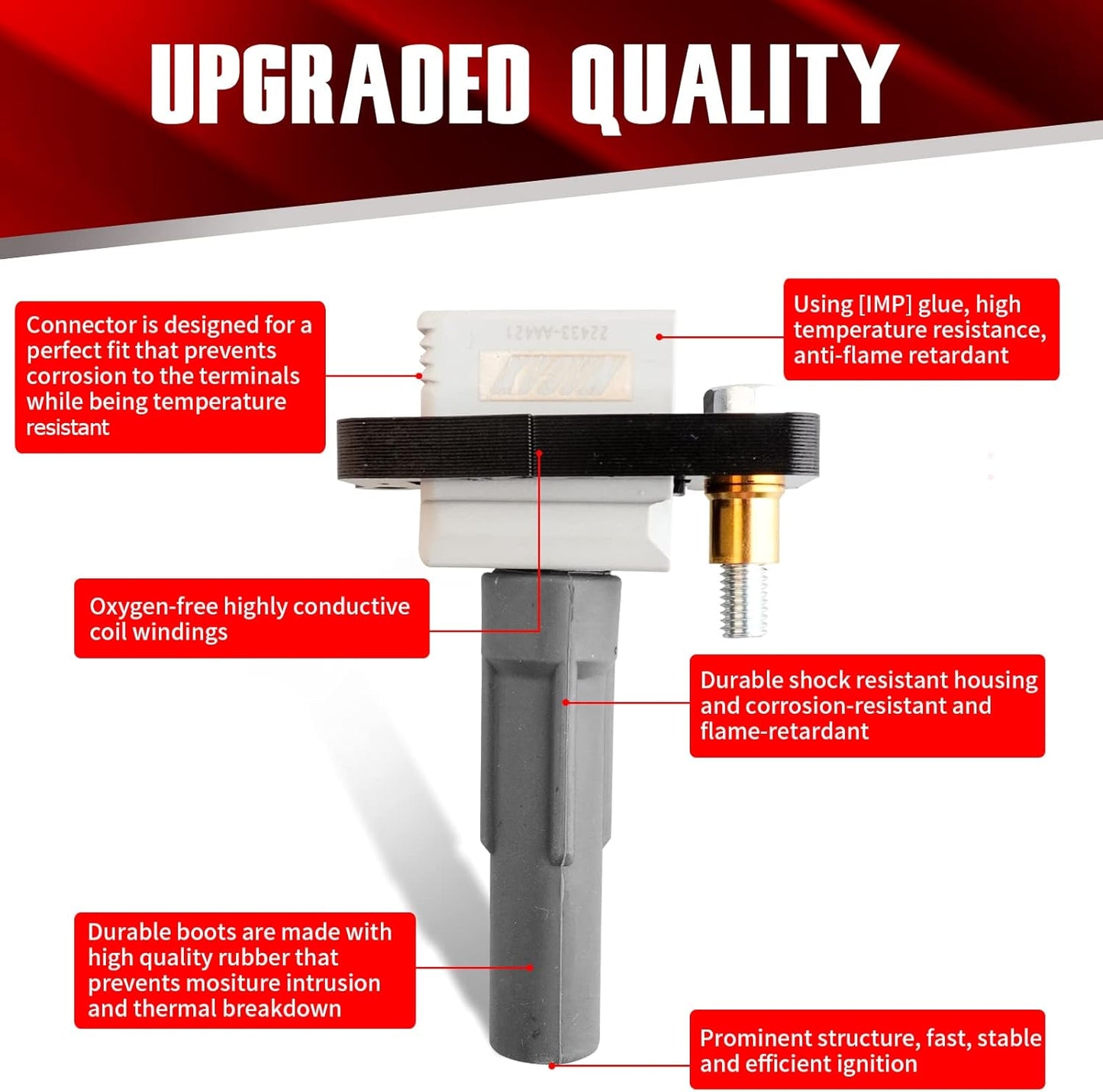 Set of 4 Ignition Coils UF480 UF508 Compatible with Subaru Impreza Baja Outback Legacy - H4 2.0L 2.5L Turbo Replaces 22433AA561 22433AA560 C1479 C1401 UF567