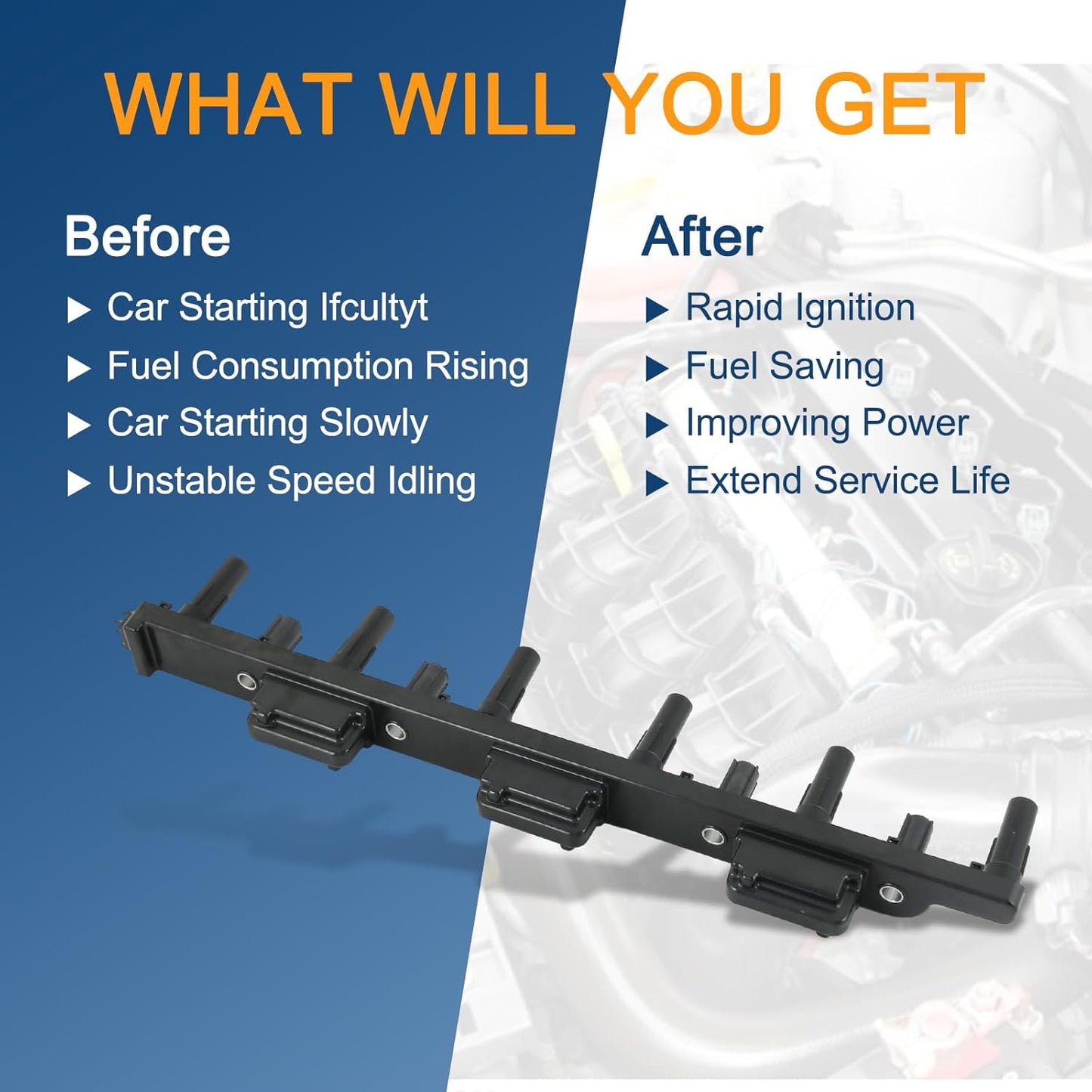 Set of 6 Ignition Coil Pack Compatible with Jeep Cherokee Grand Cherokee Wrangler TJ L6 4.0L Replace# UF296, 56041476AA, 56041476AB, 68247208AA, GN10529, C523