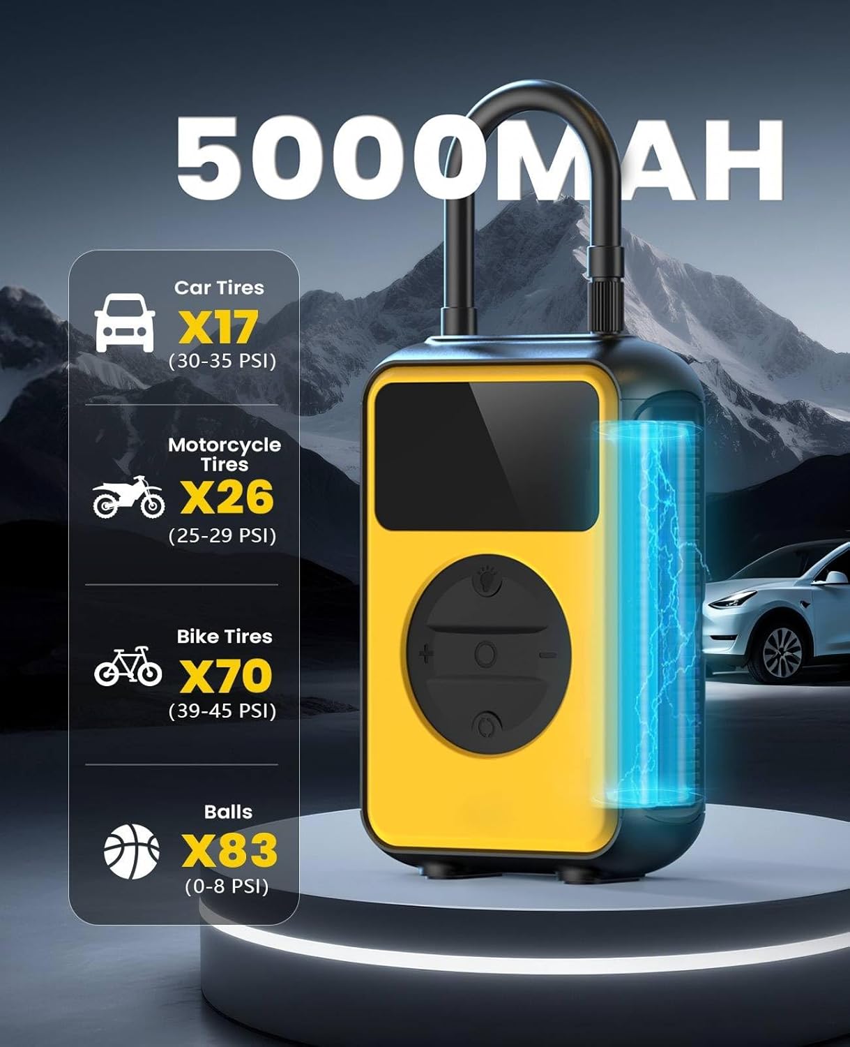 Tire Inflator Portable Air Compressor, 150PSI Cordless Tire Pump & 4.0 kPa Air Pump For Car, Sedans, Bicycle Tires, Air Mattresses and Inflatables