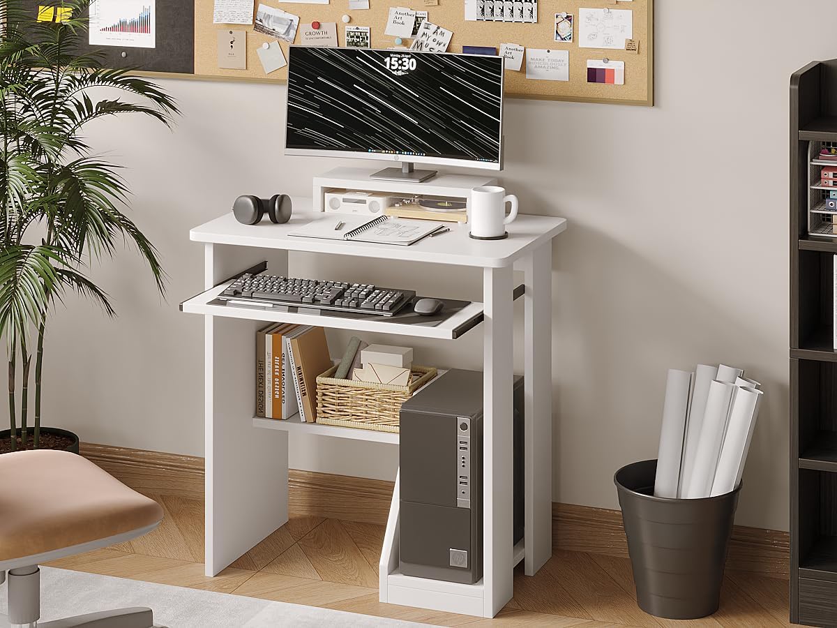 ALISENED Computer Desk with Storage Shelves, 29.5''Home Office Desk with Monitor Stand, Small Writing Desk Table with Keyboard Tray,Study Table with CPU Stand for Small Spaces Save Space