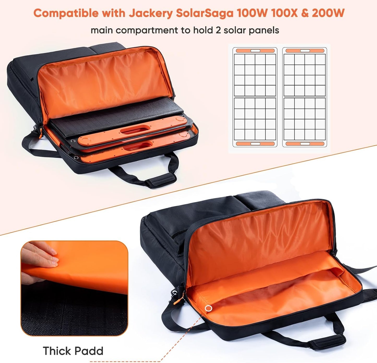 Travel Carrying Case Compatible with Jackery SolarSaga 100W 100X 200W - Solar Panel Storage Bag for 2 Battery Panels with Multiple Pocket