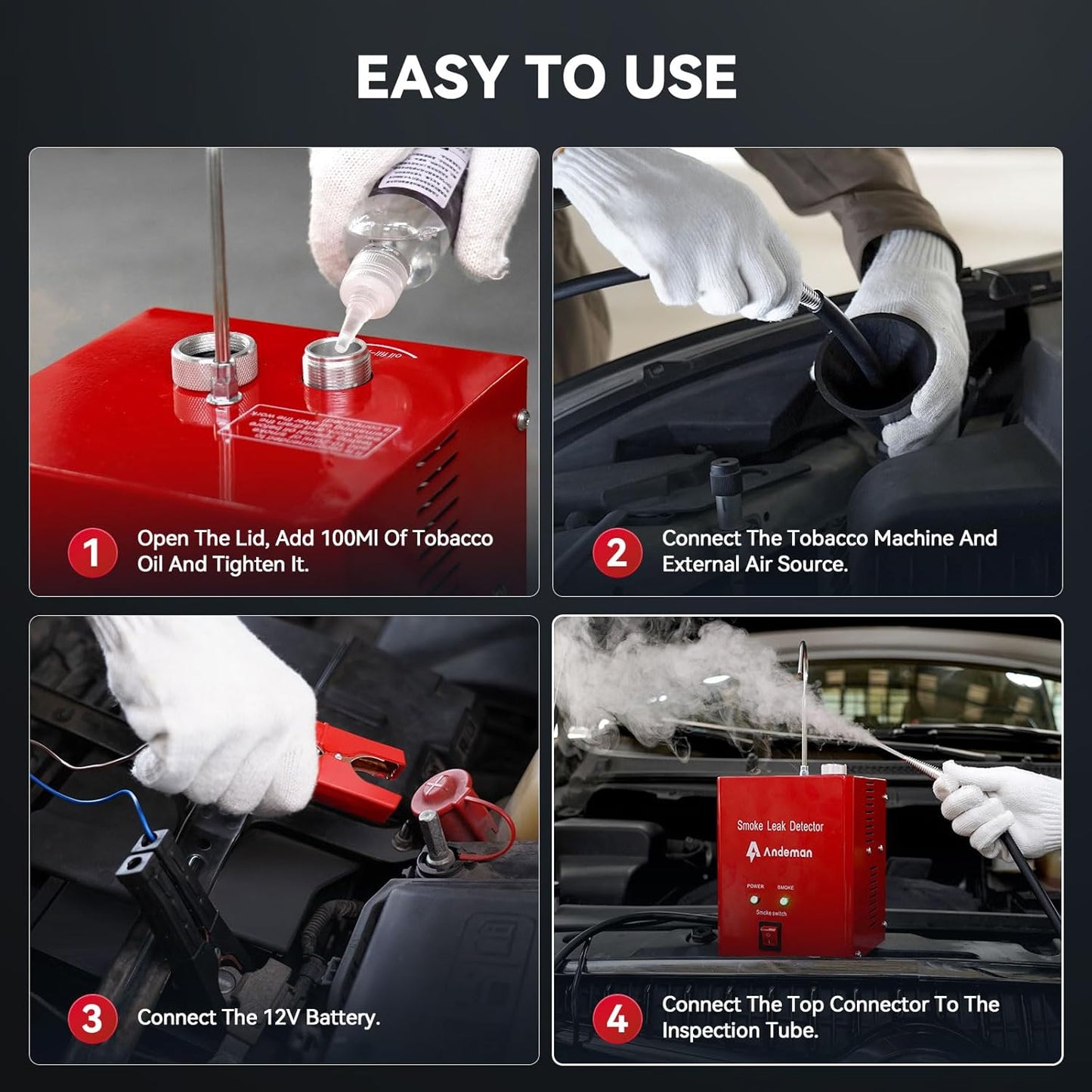 Automotive Smoke Machine Leak Detector Tester, 12V DC Exhaust Leak Detector Built-in air Pump Evap Leak Detector, Evap Vacuum Diagnostic Tester, Leak Diagnostic Detector Tools Kit for Pipe System