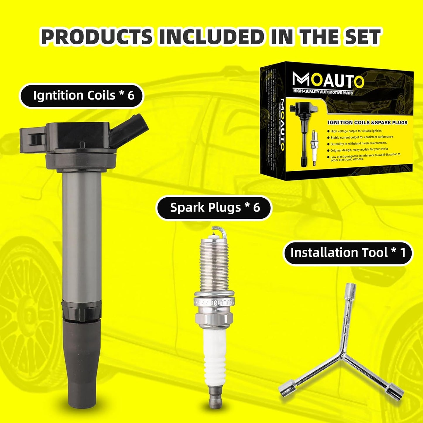 Set of 6 Ignition Coils Pack UF796 90919-A2008 & 6 PCS Iridium Spark Plugs Compatible with Lexus GS350 GS450h IS300 IS350 LC500h LS500h RC300 RC350 RX450h RX450hL Toyota Highlander Tacoma