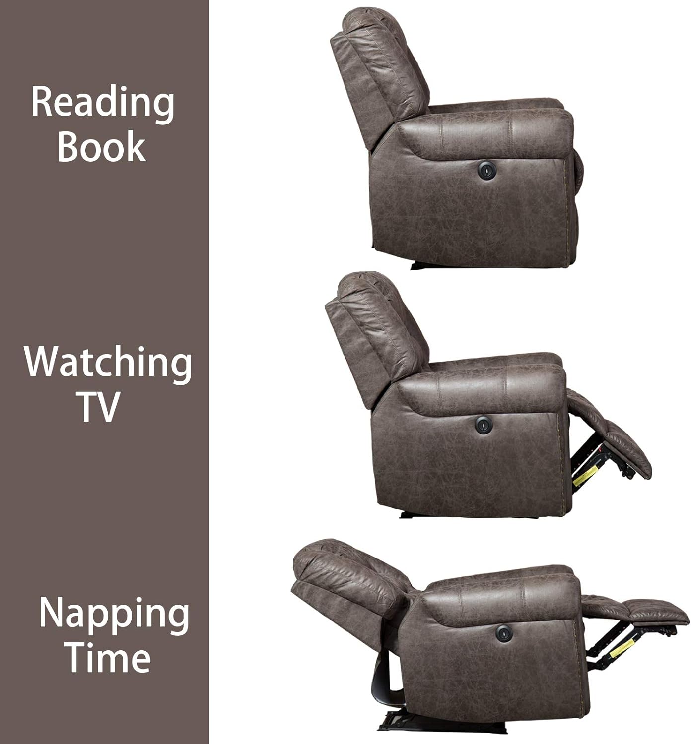 ANJ Electric Recliner Chair W/Breathable Bonded Leather, Classic Single Sofa Home Theater Recliner Seating W/USB Port (Smoky Gray)