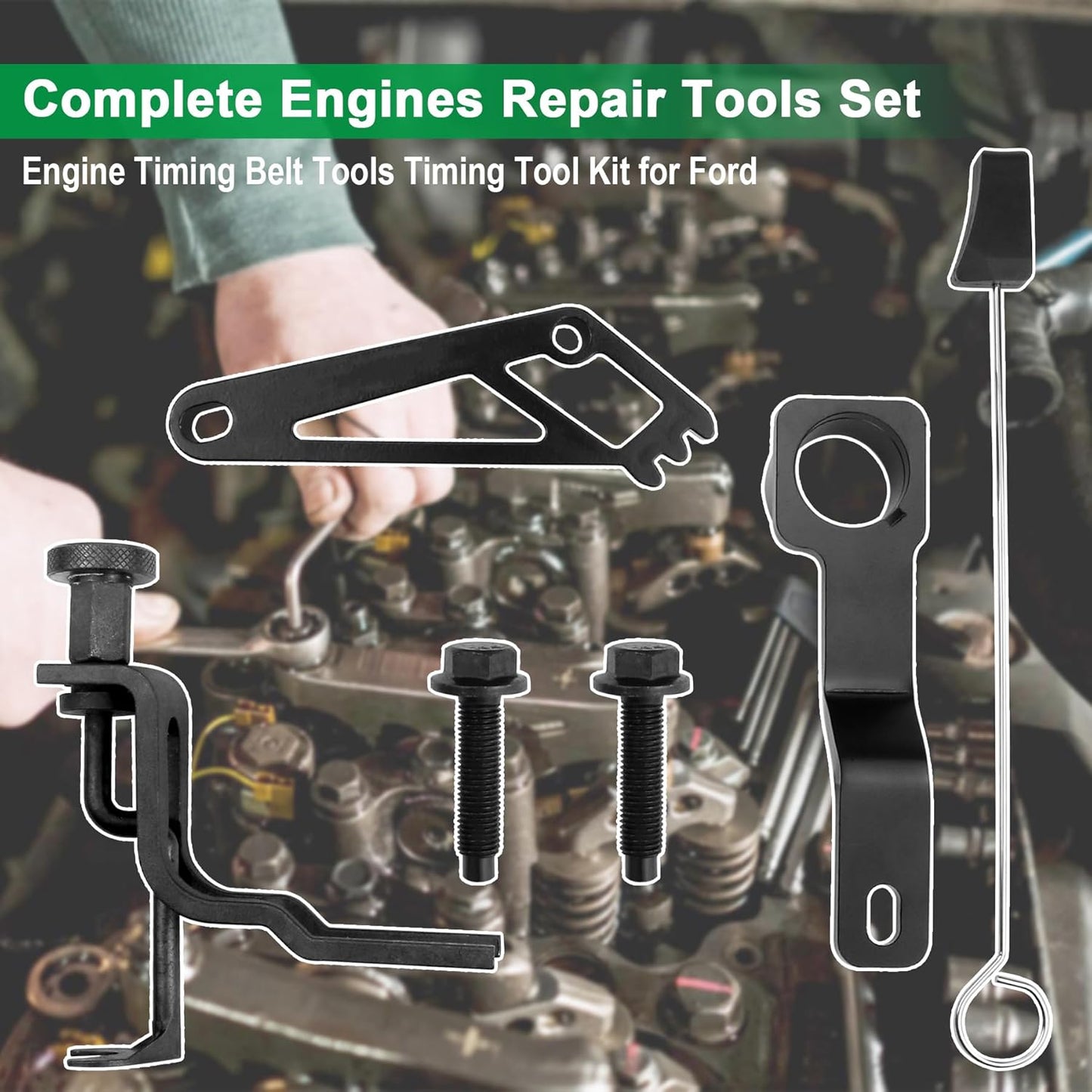 Timing Belt Tools Compatible with Ford 4.6L/5.4L 3V Engine Valve Spring Compressor Cam Phaser Holding Timing Chain Locking Wedge Crankshaft Positioning Wrench Holder Pulley Bolt Tool Set