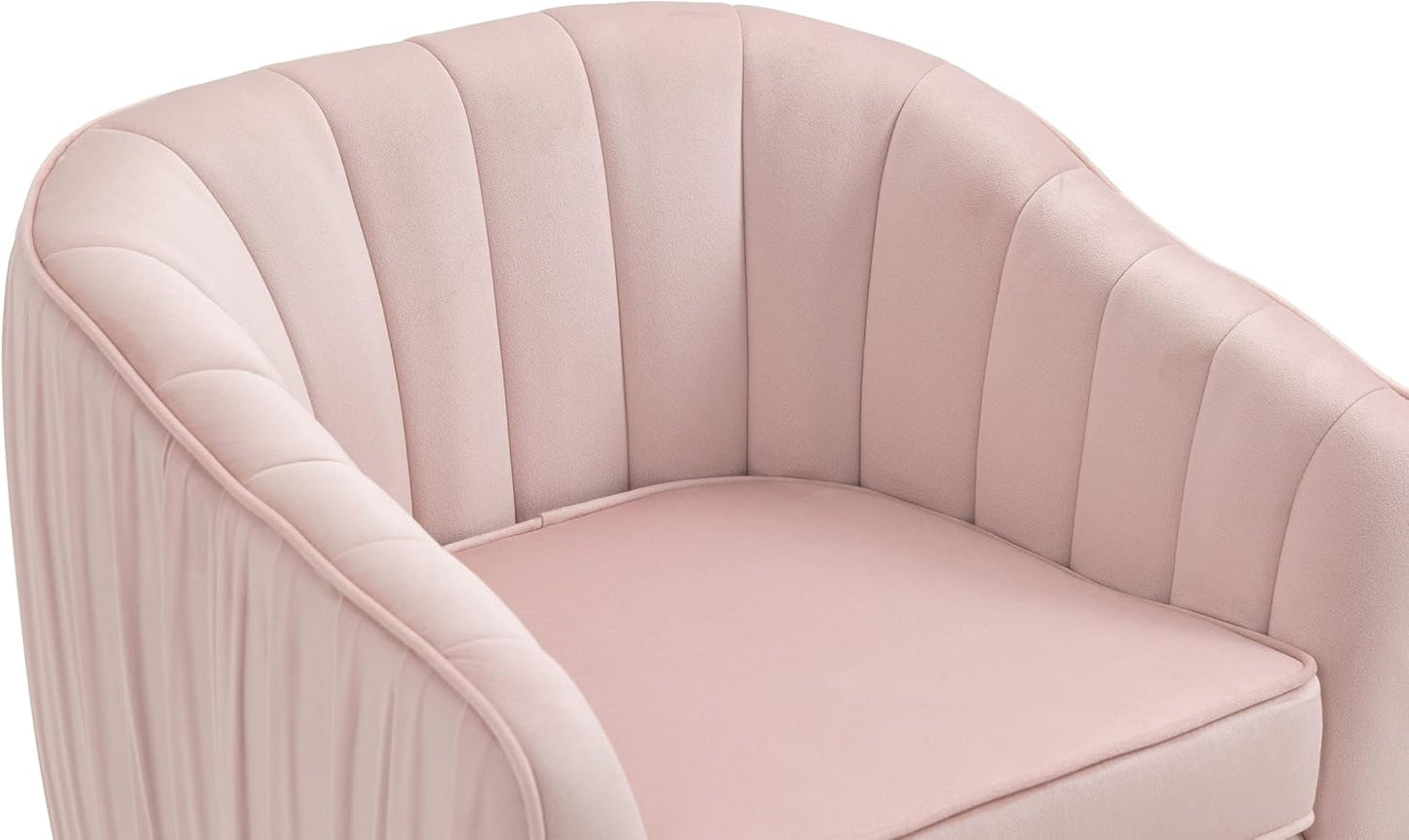 Yoluckea Modern Velvet Tub Barrel Chair with Ottoman Mid Century Upholstered Single Sofa Armchair Comfy Accent Living Room Chair with Ottoman Footrest Set for Bedroom Reading Room - Blush Pink