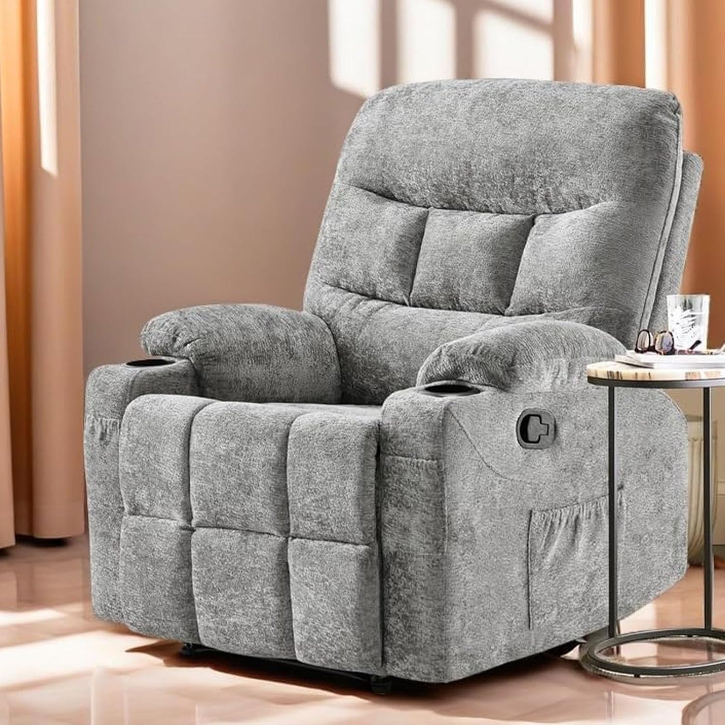 Swivel Rocker Recliner with 360 Degree Swivel, Small Recliners with 30 Degree, 90-150 Degree Angle, Faux Leather Lift Chair for Home Theater Seating, Adults, Living Room, Bedroom, Black