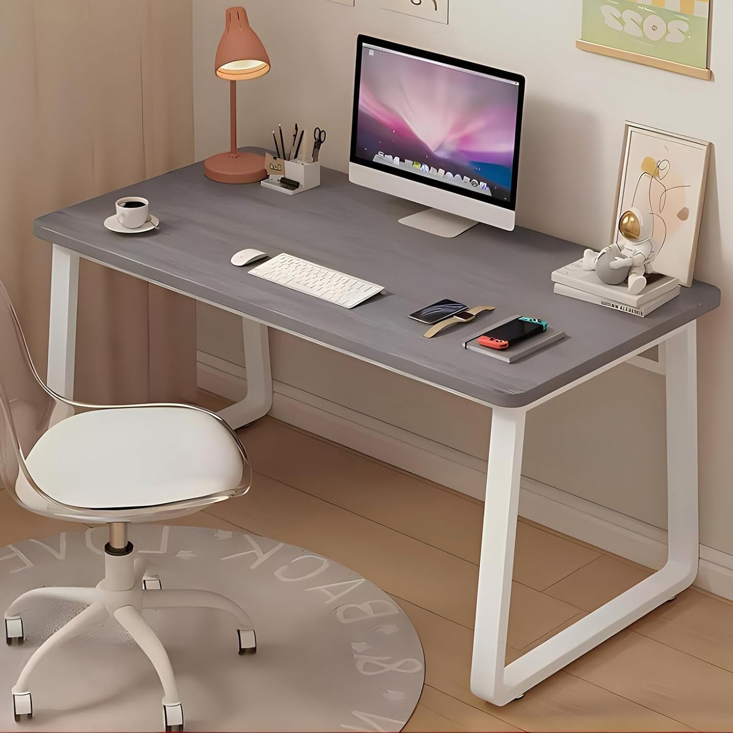 Solid Wood Computer Desk,Modern Simple Computer Desk,Study Writing Desk,Home Office Desk with Metal Legs,Laptop Pc Table Workstation for Home Office(80x60x74cm(31x24x29inch), Grey B)