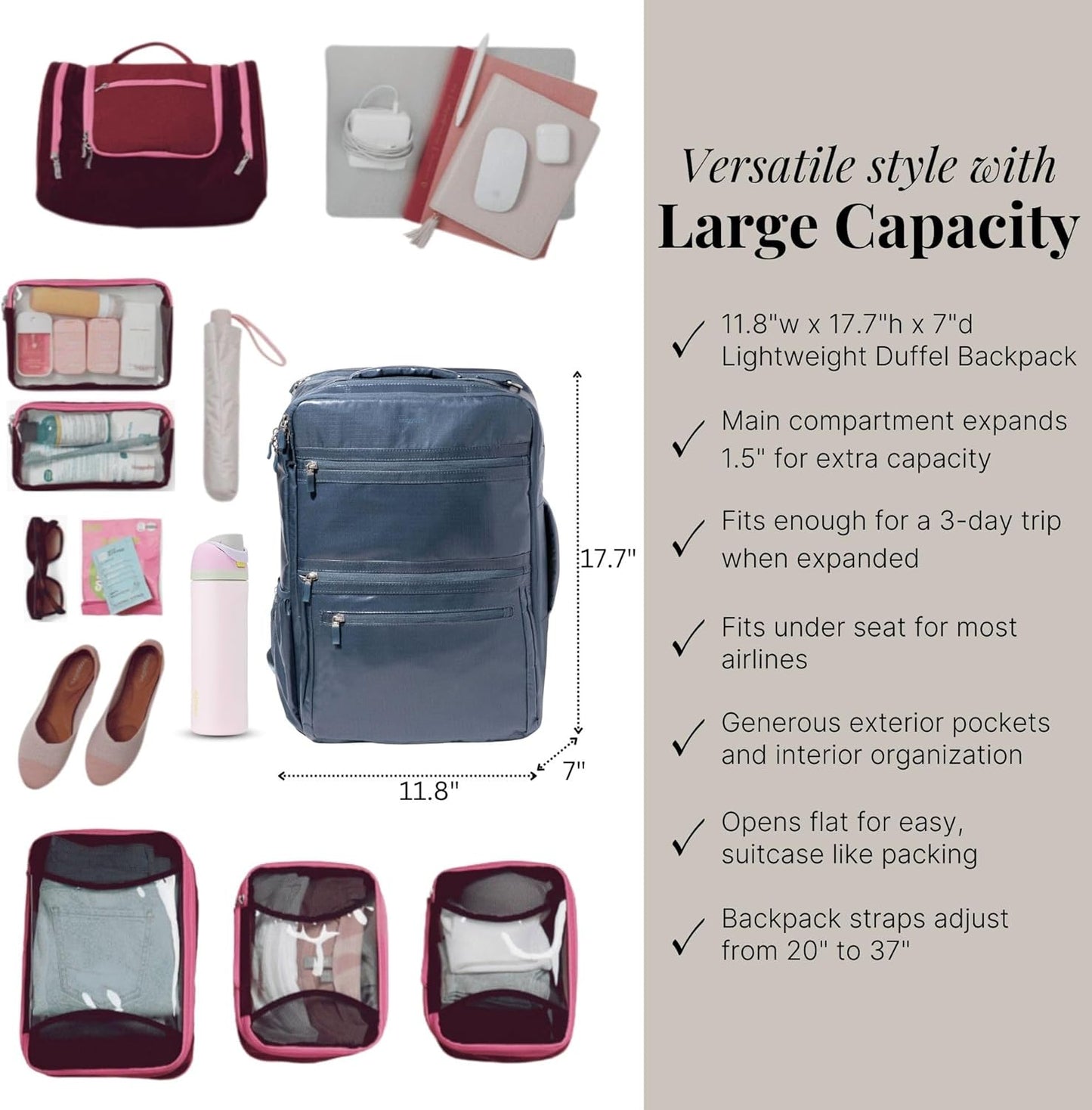 Baggallini Modern Convertible Travel Backpack - Lightweight 11.8"x17.7"x 8.5" Duffel Weekender w/Laptop Pocket
