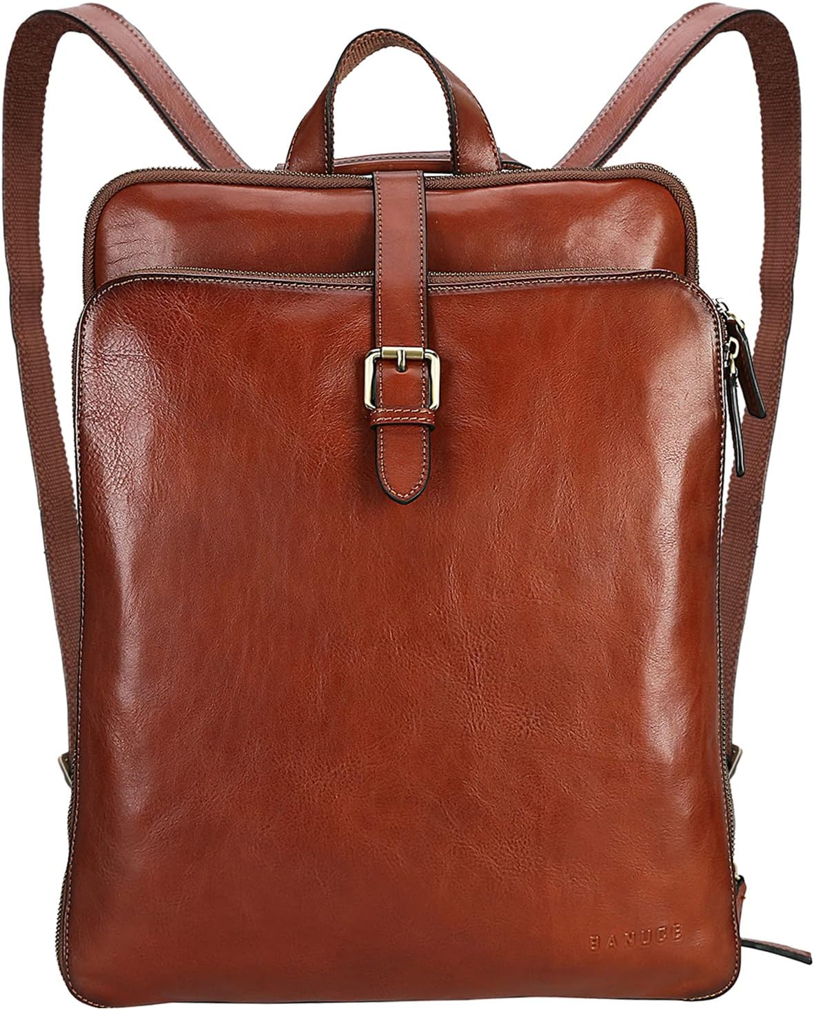 Banuce Full Grain Italian Leather Backpack Purse for Women Convertible 14 Inch Laptop Backpack for Work Travel Backpack with Luggage Strap Adjustable Strap Red Brown
