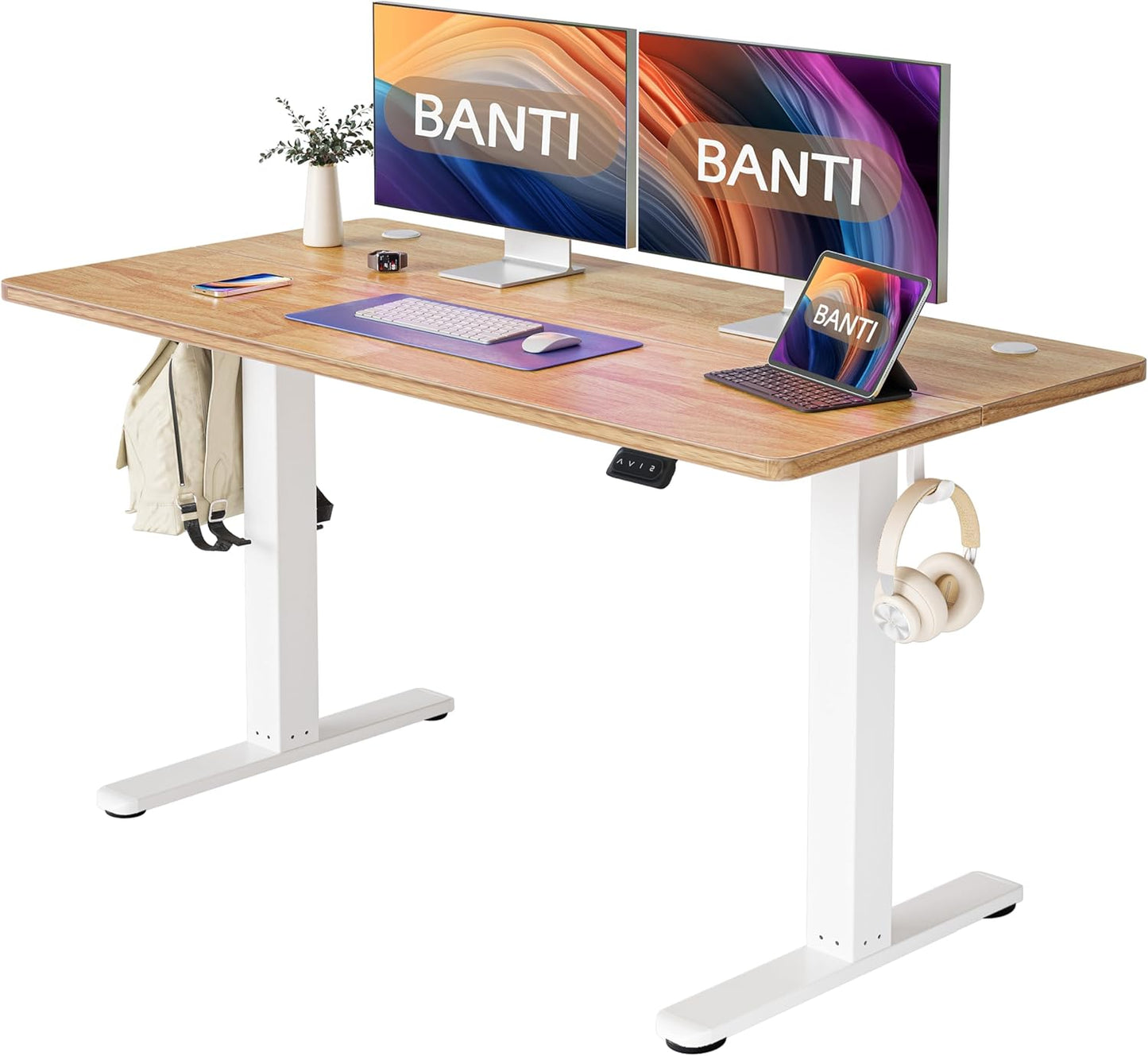 BANTI 55''x24''Height Adjustable Electric Standing Desk, Stand up Table, Sit Stand Home Office Desk with Splice Board, Rustic Brown Top