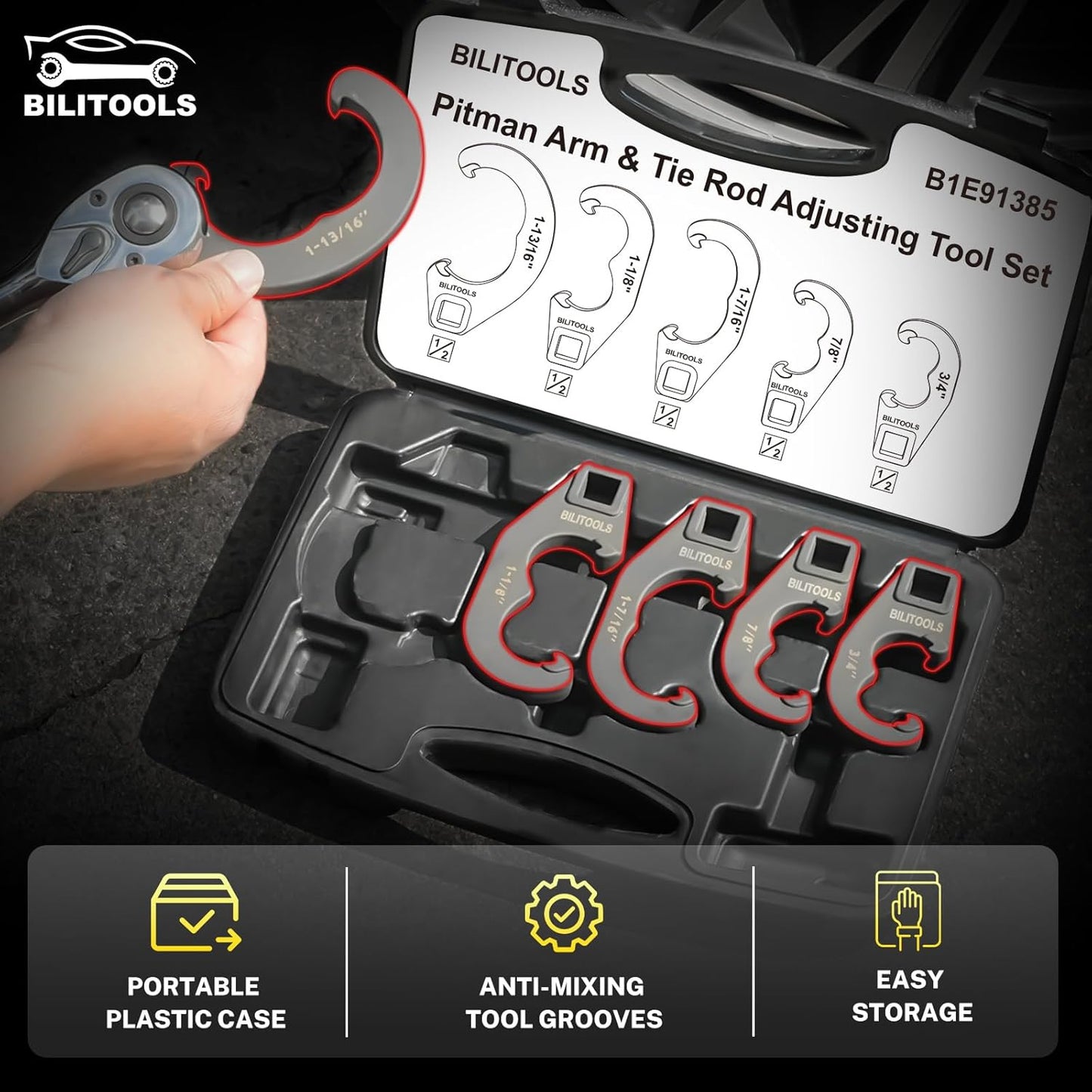 BILITOOLS 5 Piece Tie Rod Adjusting Tool Set, Pitman Arm and Tie Rod End Adjusting Sleeves Adjustment Tool Kit Compatible with Chevy Ford Chrysler ect. Older Domestic Vehicles Trucks SUVs