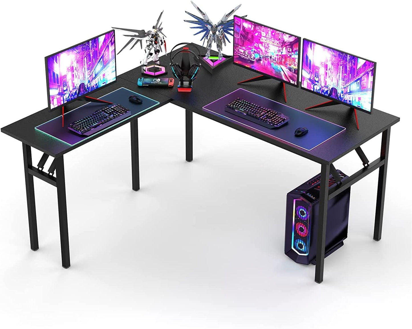 SogesGame 55 × 55 Inches Large L-Shaped Folding Desk,One-Step Assembly,Home Office Desk,Workstation,White,AC11DW-S8-US