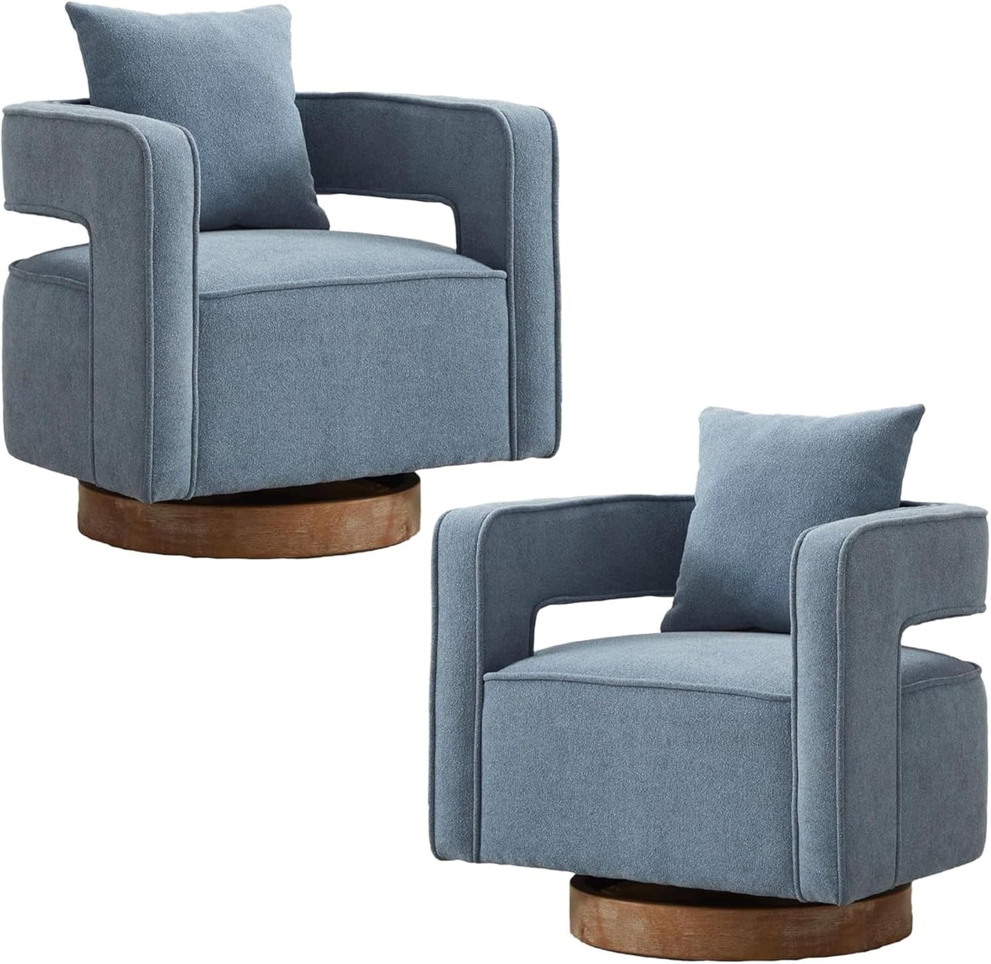 Swivel Accent Chair Set of 2, Modern Swivel Barrel Chair for Living Room, 360 Degree Comfy Square Accent Chair with Open Back, Upholstered Armchair for Bedroom,Reading, Linen Blend, Pale Green