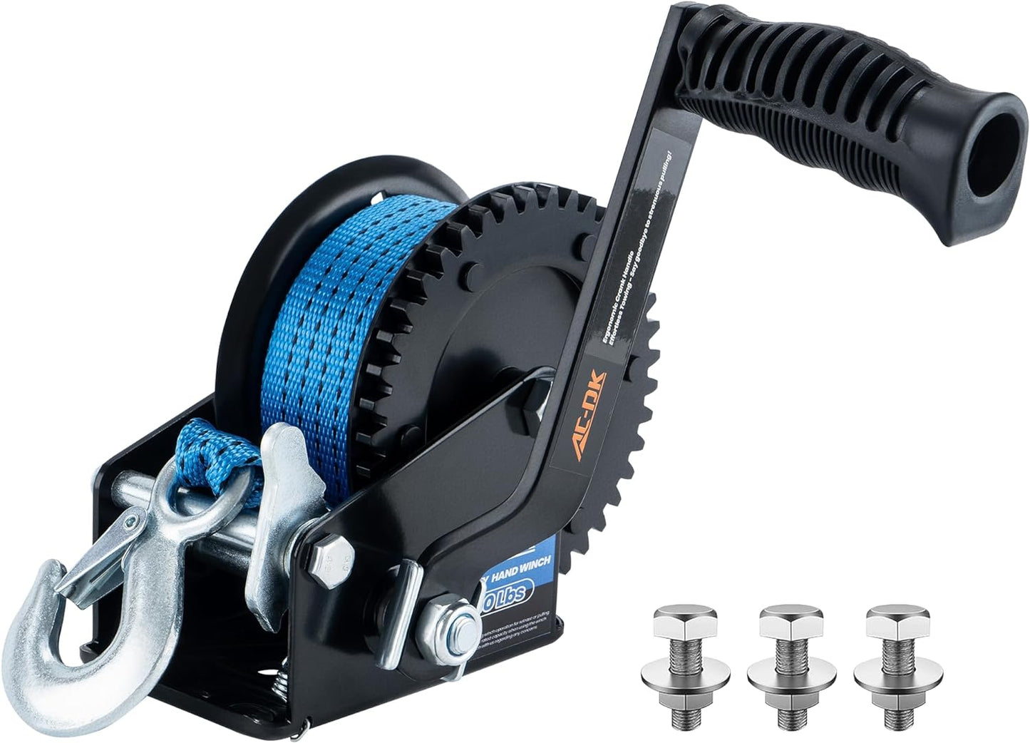 AC-DK 3200lbs Heavy Duty Boat Trailer Winch with 32FT Strap,2-Way Ratchet 4:1/8:1 Gear Trailer Winch,Portable Hand Crank Winch for Boat, Truck, Trailer, RV, ATV, Jet Ski