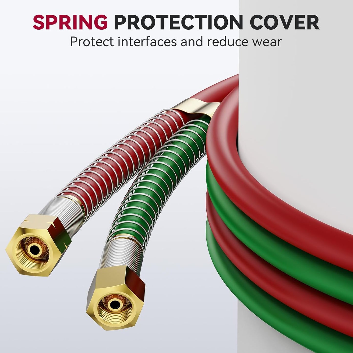 ARCCAPTAIN Oxygen Acetylene Hose, 1/4" x 50 FT with 9/16"-18 B Fittings and Spring Guards, Welding Torch Hose for Oxy Acetylene Flame Welding and Cutting, Grade T