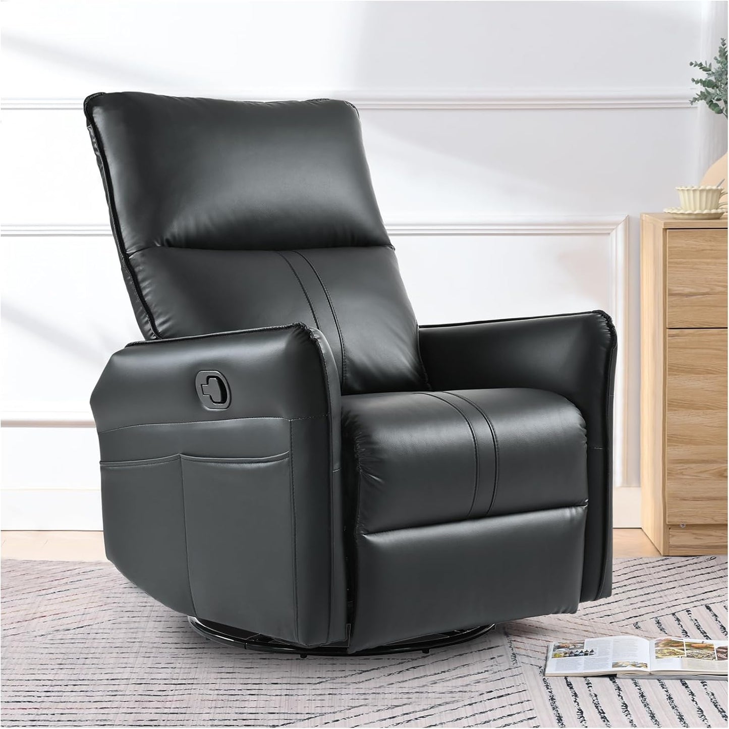 Swivel Rocker Recliner Chair, Modern Faux Leather Manual Recliner, Glider Recliner, 360 Swivel, 30 Rocking, Relaxing, Living Room, Bedroom