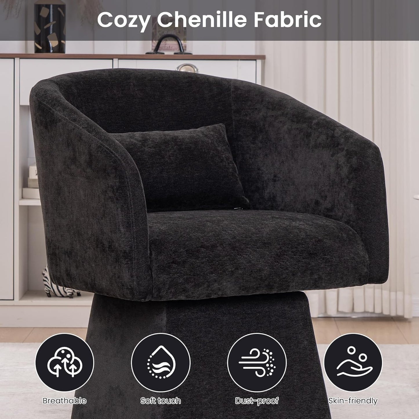 Swivel Accent Chairs Set of 2, Upholstered Barrel Chair with a Soft Backrest, 360 Degree Swivel Armchair, Reading Corner Chairs for Living Room, Bedroom, Waiting Room, Club, Adults, Black