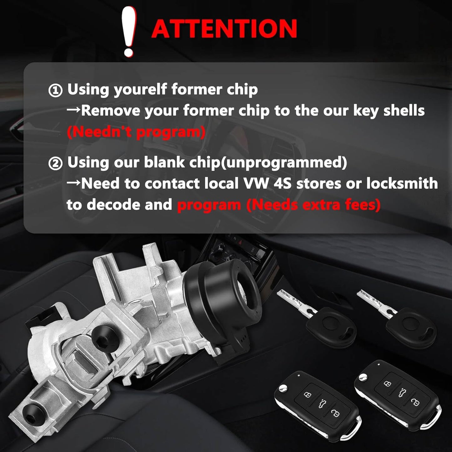 1K0905851B Ignition Switch Lock Cylinder with Key for MK6 2006-2008 2009-2019 VW Jetta Passat, 2004-2007 2010 2011 Golf EO Rabbit Tiguan Ignition Starter Switch, Replace 1K0905841 1K0905865