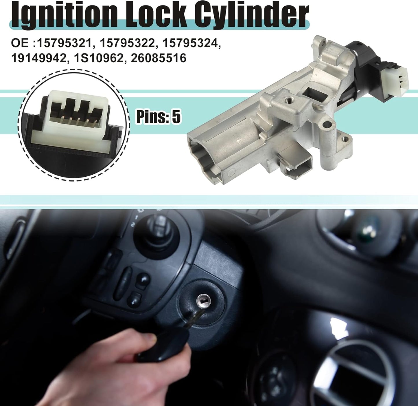 ACROPIX Ignition Switch Cylinder Lock Assembly Fit for Chevrolet Colorado for GMC Canyon No.15795321/15795322 - Pack of 1 Silver Tone