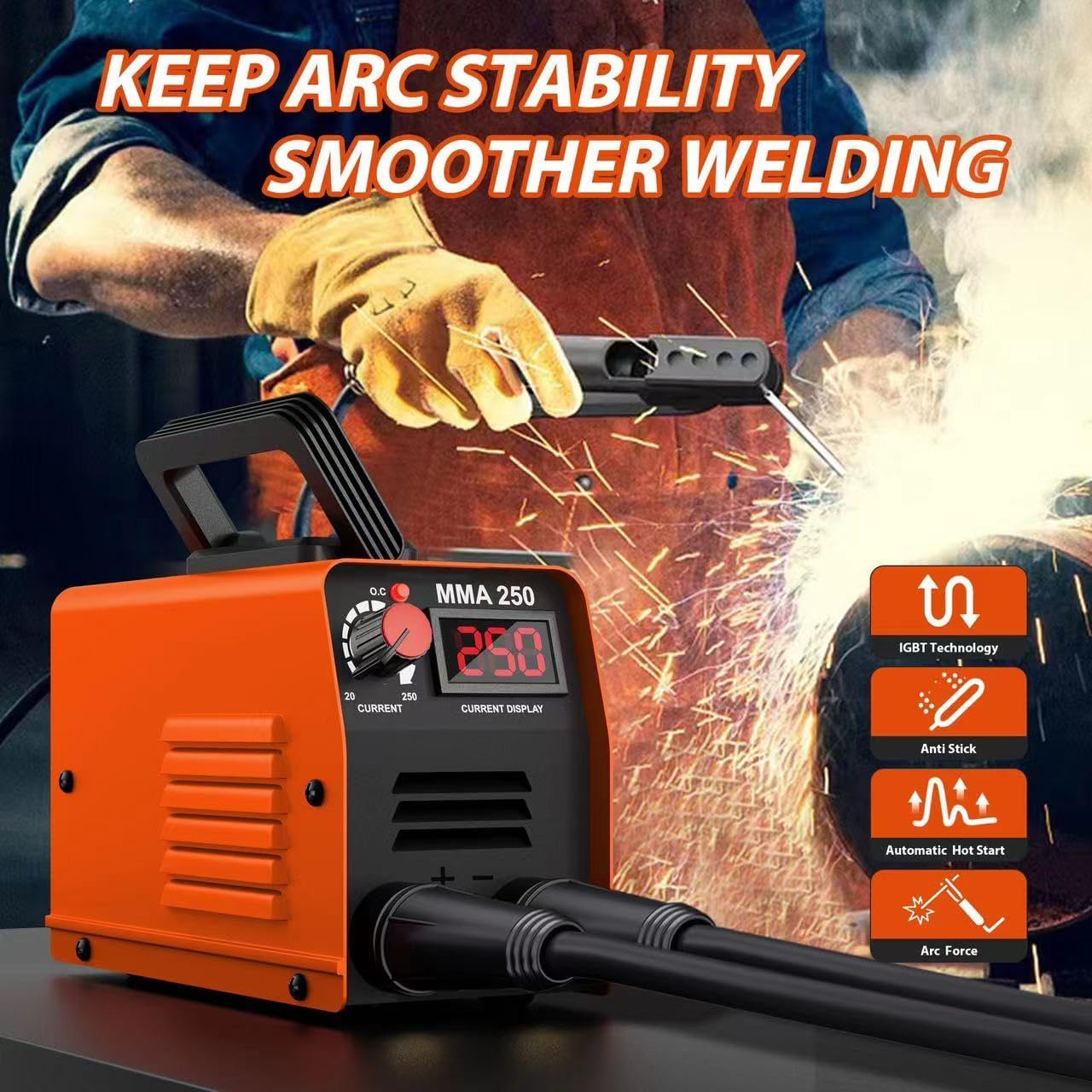 Stick Welder 250 Amp 110V Mini LED Display Digital Inverter IGBT Welding Machine,MMA arc Welder Machine dc Inverter Welder with Digital Display Portable Welding Machine