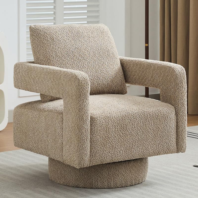 Swivel Accent Chair Set of 2, Modern Swivel Barrel Chair for Living Room, 360 Degree Comfy Square Accent Chair with Open Back, Upholstered Armchair for Bedroom,Reading, Linen Blend, Pale Green