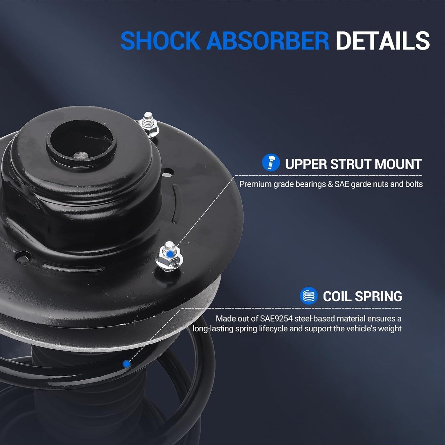 Autoround 171572R+171572L Front Complete Shock Absorber Compatible with Dodge Caravan/Grand Caravan 2001-2007, Chrysler Voyager 01-03/ Town & Country 01-07, Left & Right Struts w/Coil Spring Assembly