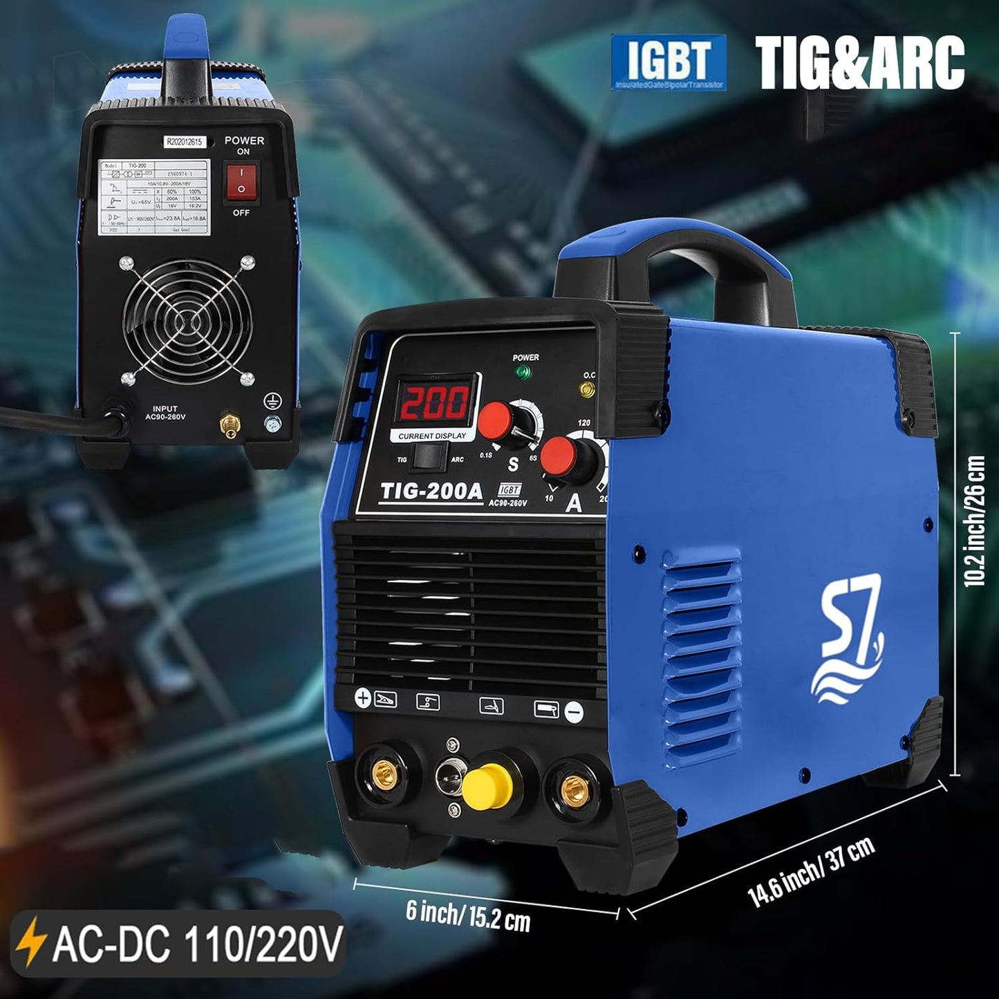 TIG Welder, 200 Amp 3-in-1 Multifunctional Machine - 110V/220V, ARC/DC TIG/Pulse TIG,Use 3/32 Tungsten Welding Rod