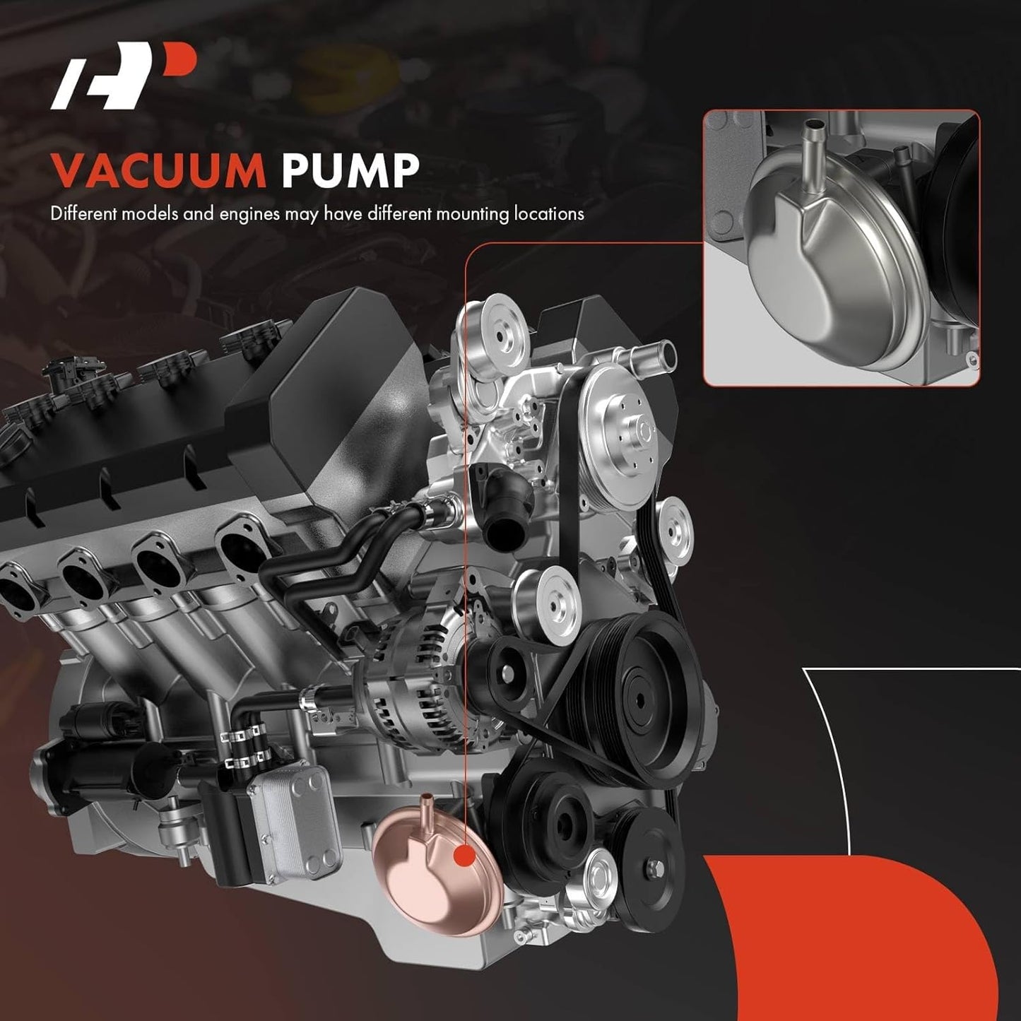 A-Premium Vacuum Pump Compatible with Ford F-250 1996, F-350 1996-1997, E-350/E-450/E-550/Econoline/F Super Duty, F-250/F-350/F-450/F-550 Super Duty, F-250 HD, E-350 Econoline Club Wagon
