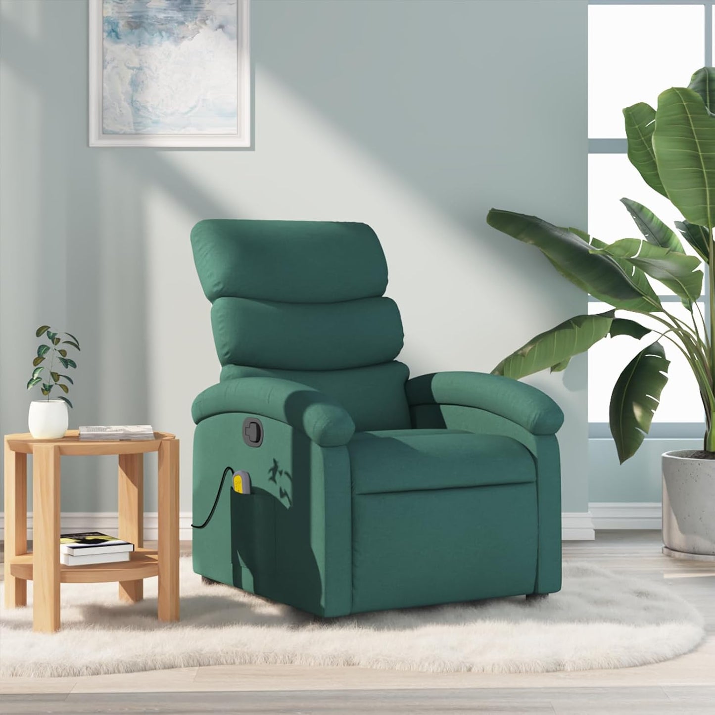 vidaXL Massage Recliner Chair for Adults, Single Theater Seating with Vibration Massage & Manually Adjustable Backrest/Footrest, Modern Reclining Sofa for Living Room, Dark Green Fabric