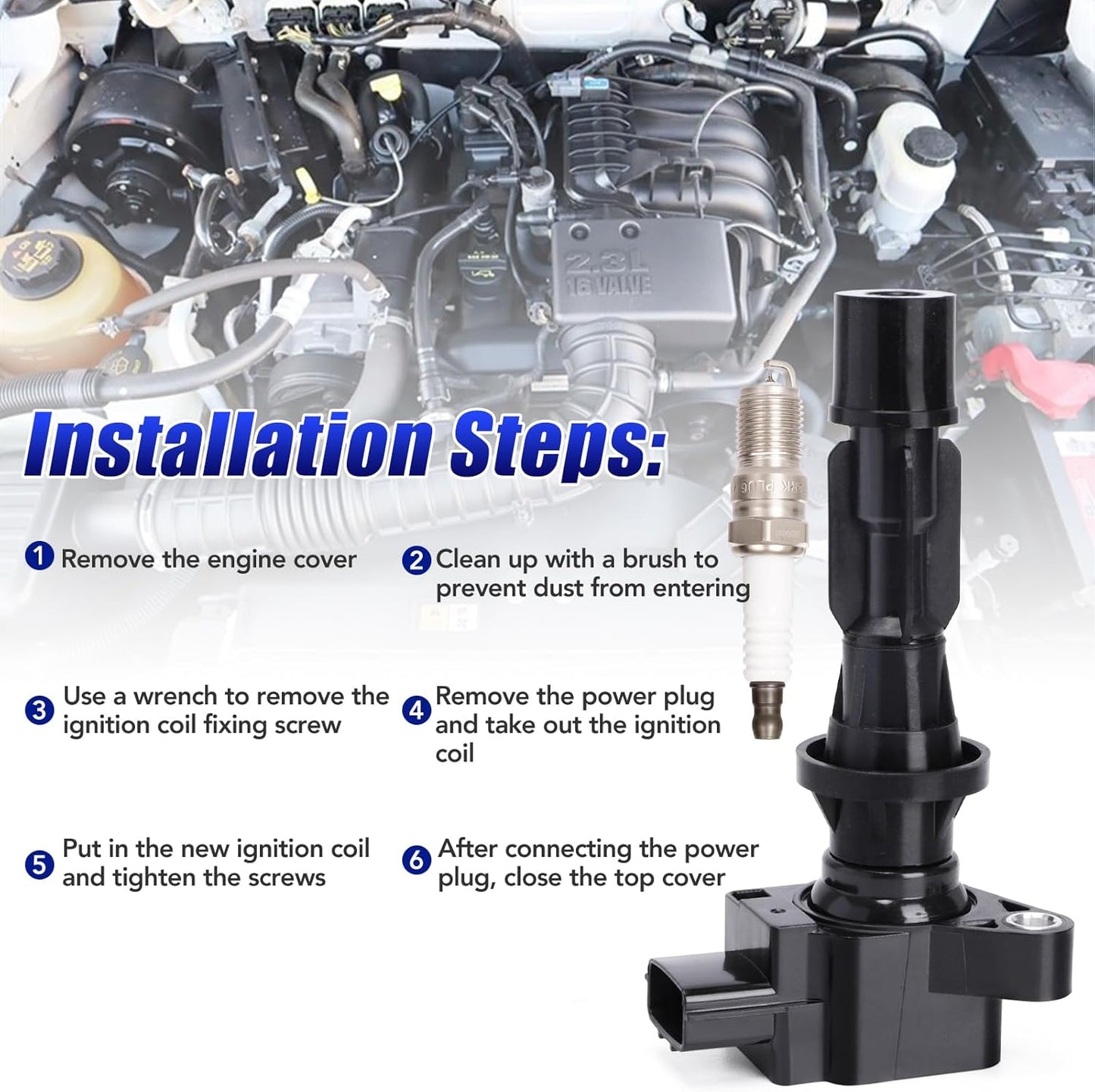 Set of 4 Ignition Coil Pack and Spark Plugs Fits for 2006 2007 2008 2009 2010 2011 2012 2013 Mazda 3 6 CX-7 CX7 MX-5 Miata Mazda3 Mazda6 2.0 2.3 Spark Plugs and Coils Replaces# UF540