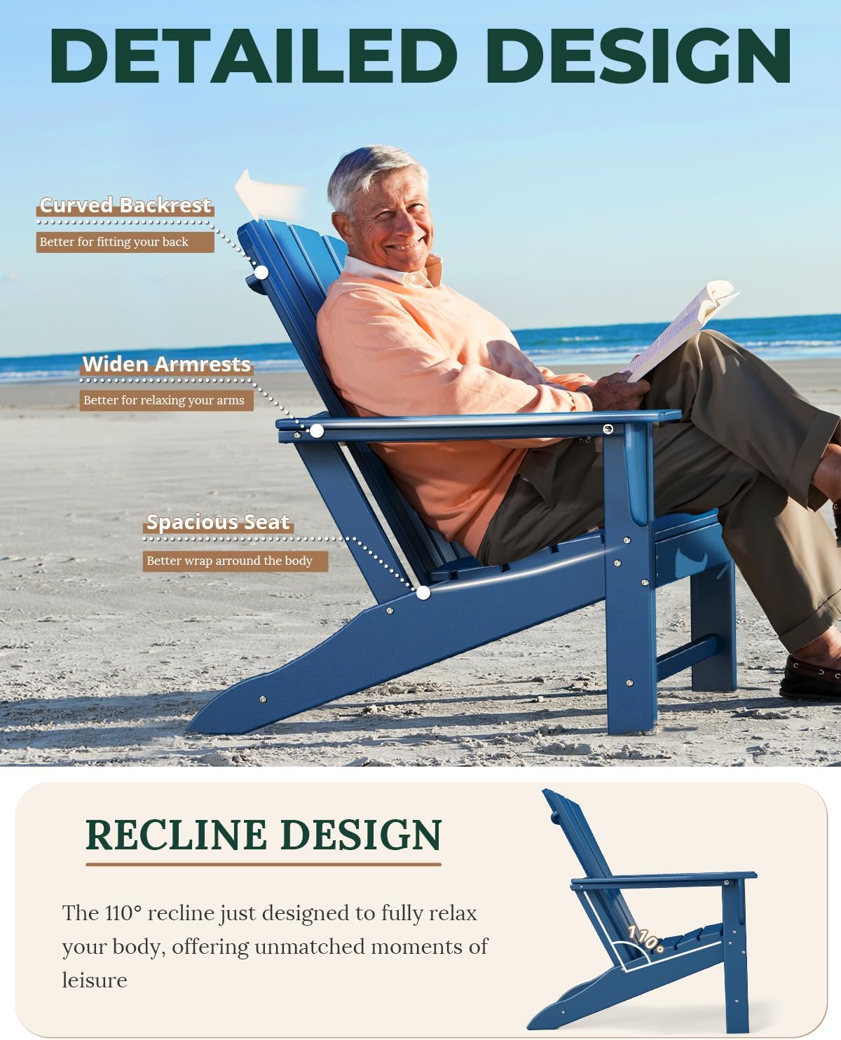 BRIOPAWS Adirondack-Chairs-Set of 4 | Fire Pit Chair | Oversized | HDPE Plastic | Weather Resistant | for Deck Outdoor Poolside Campfire | Blue