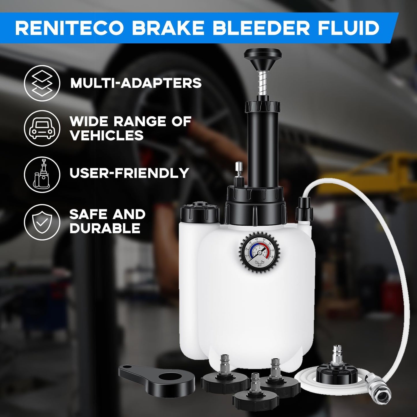 3L Brake Bleed Kit Manual Brake Bleed Fluid Pump One Person Brake Bleed Vacuum Pump Kit with 1L Brake Fluid Bleed Bottle and 4 Master Cylinder Adapters