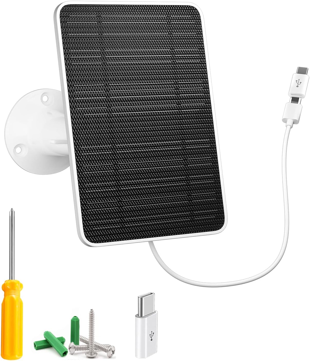 Solar Panel Charger Compatible with Eufycam 3/3C/2C/2C Pro/E40/E20/2/2 Pro/E/L20/L40/Solo/SoloCam Spotlight, 5W Solar Panel for Eufy Camera, Micro USB & USB-C Port, 9.8ft Cable, P65 Waterproof, 4 Pack