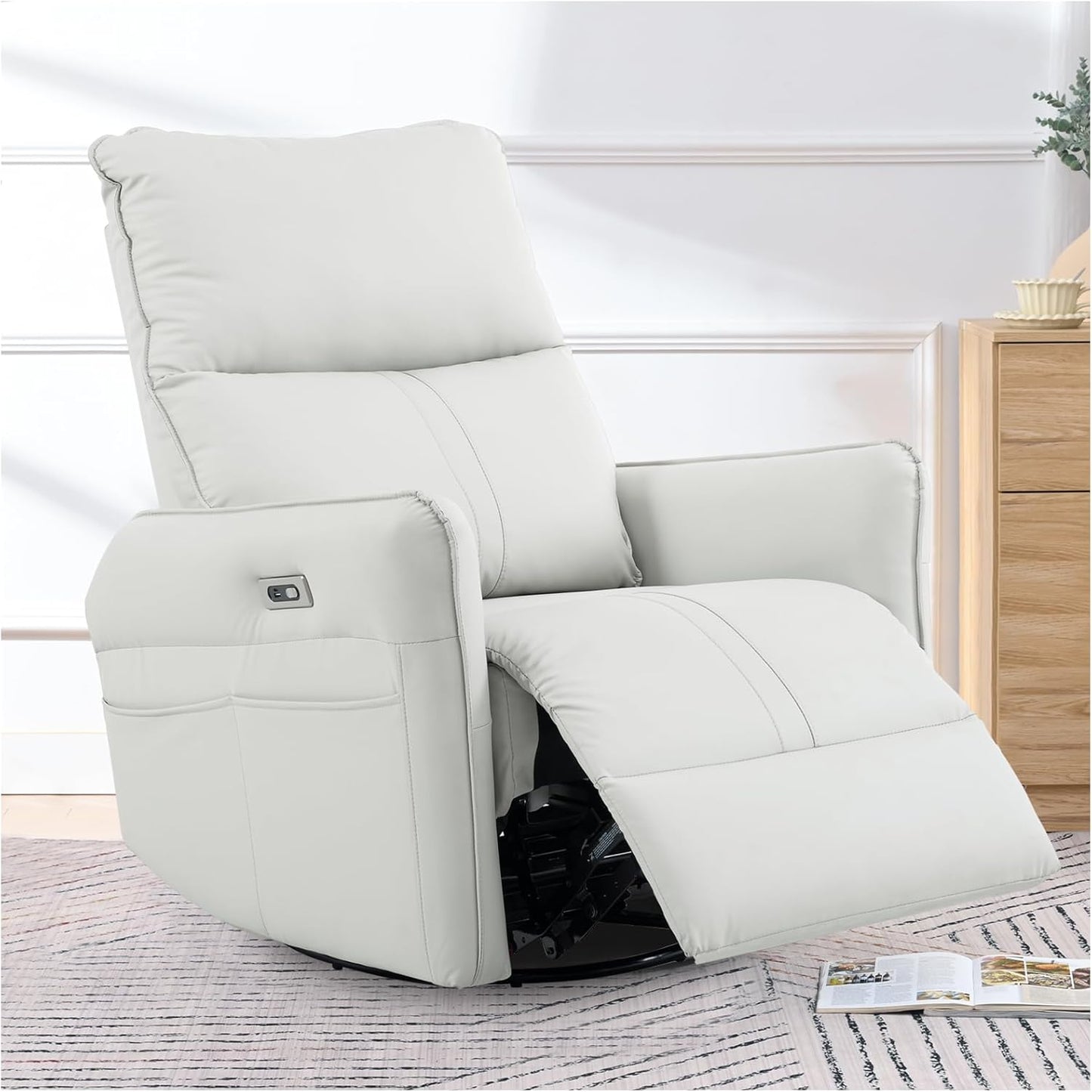 Swivel Rocker Recliner Chair, Modern Faux Leather Manual Recliner, Glider Recliner, 360 Swivel, 30 Rocking, Relaxing, Living Room, Bedroom