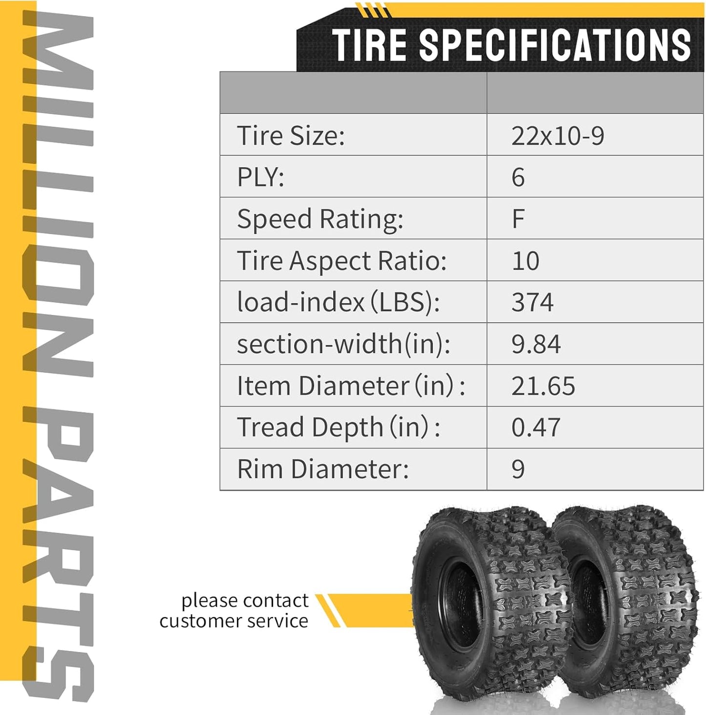 AutoForever 22x10-9 ATV UTV Tires 22x10x9 Sport All Terrain 6 Ply Tubeless Tires Set of 2