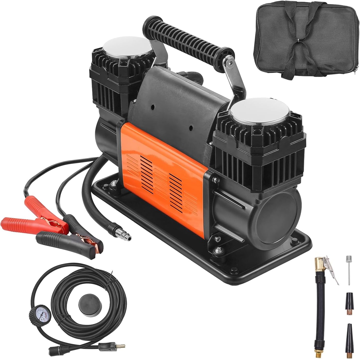 VEVOR 12V Portable Tire Inflator, 7.06CFM Heavy Duty Air Compressor, 150PSI Offroad Air Pump with Adapters for Car SUV RV Truck - Include 6.5FT Power Cord, 26FT Air Hose with Pressure Gauge, Carry Bag