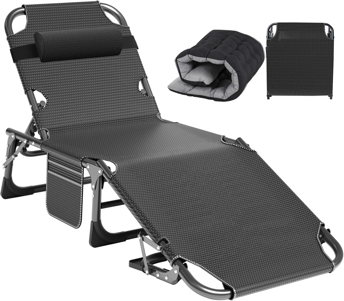 ABORON Chaise Lounge Chair,5 Positions Padded Outdoor Tanning Chair,Heavy Duty Portable Lounge Chair for Outdoor Sunbathing Patio Pool Lawn Deck Poolside,Support up to 440 Lbs