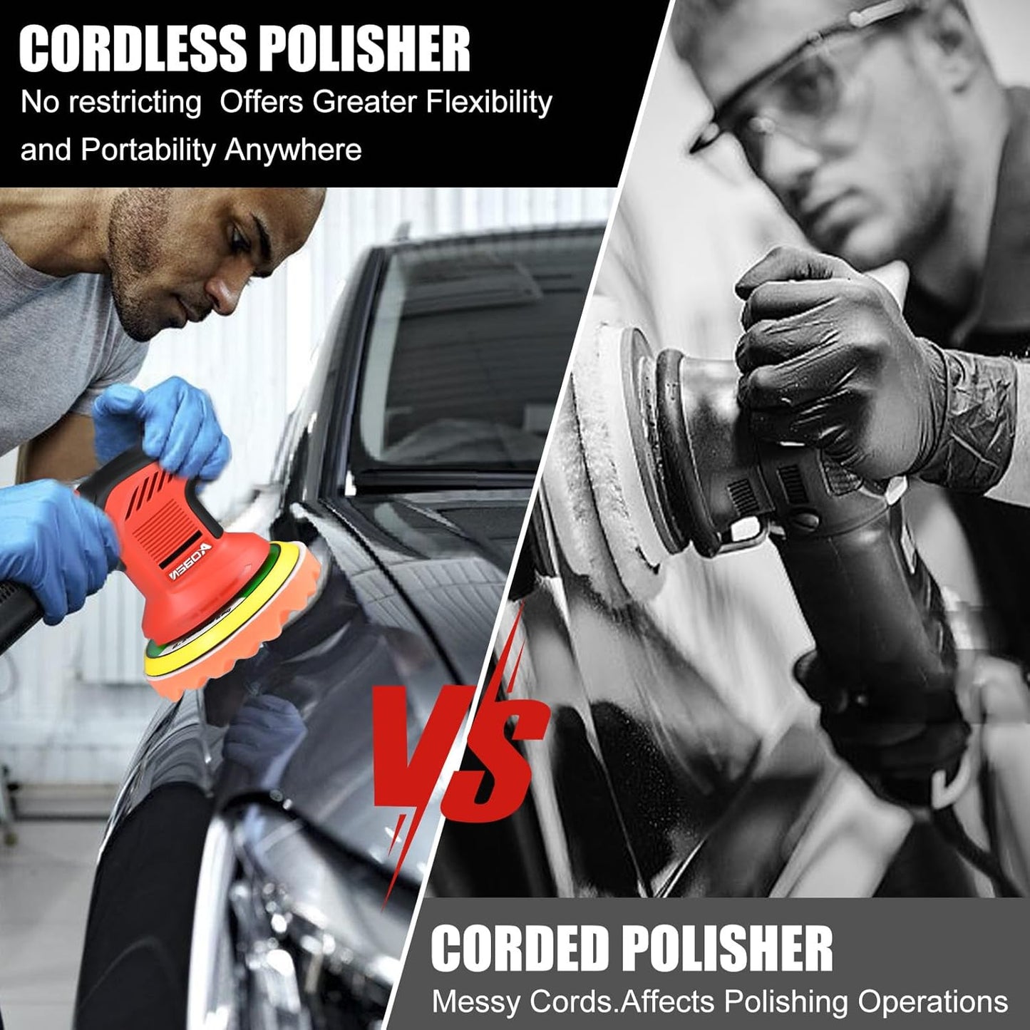 AOBEN Cordless Car Polisher,6 Inch Car buffer Waxer Kit with 3X2000mAh Batteries,6 Variable Speed &10 Polishing Pads,Brushless Cordless Polisher for Car Detailing/Waxing/Polishing/Scratch Removing