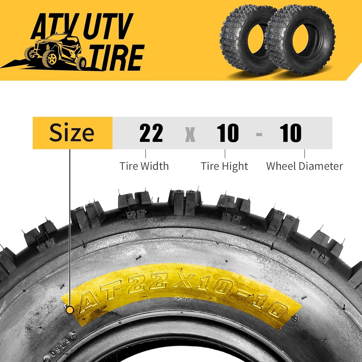 SUNROAD 2pcs 22x10-10 ATV UTV Tires LRC 22-10-10 22x10x10 6PR all-terrain Sports Tires Tubeless