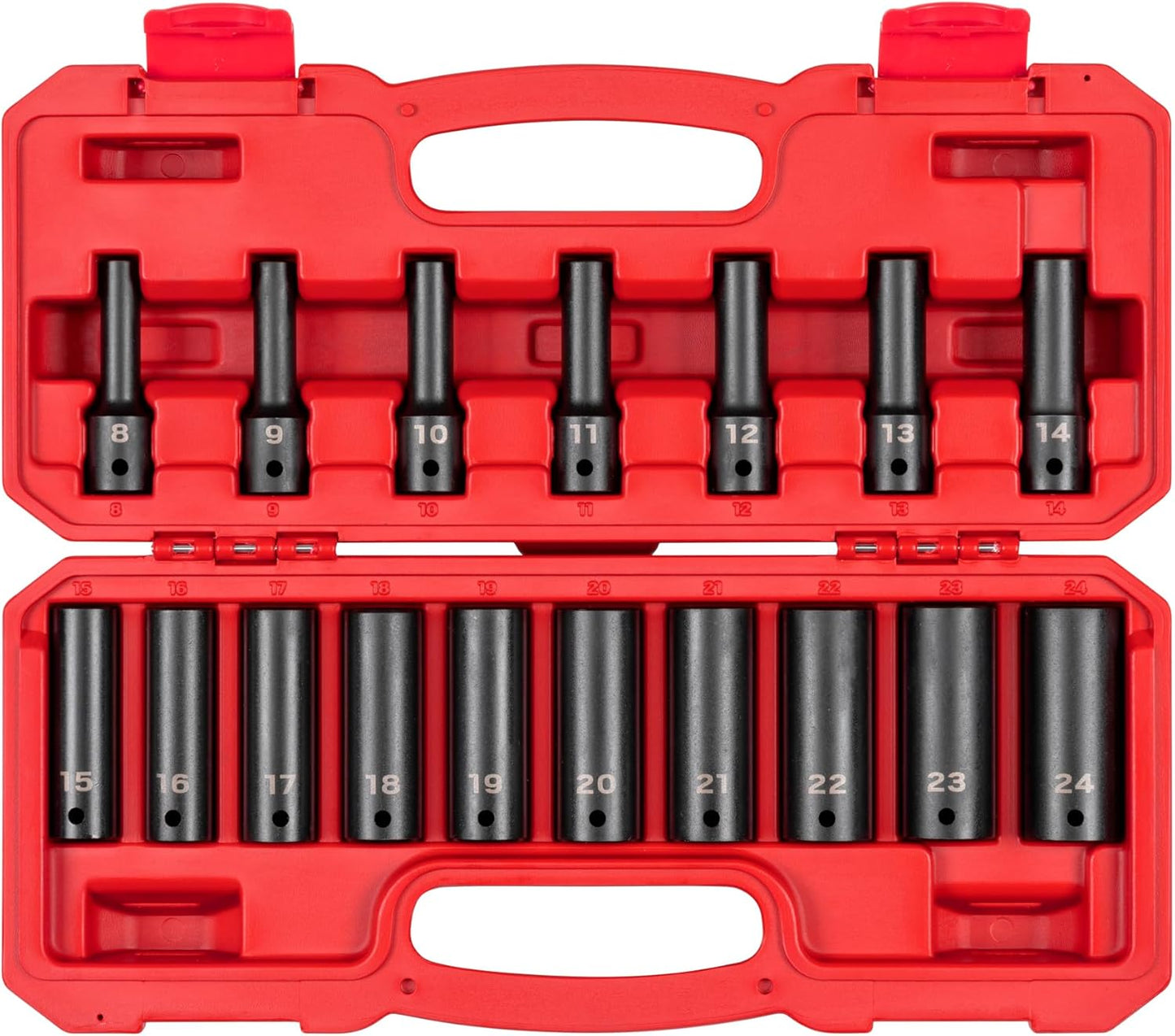TEKTON 1/2 Inch Drive Deep 12-Point Impact Socket Set with Case, 17-Piece (8-24 mm) | SID92339