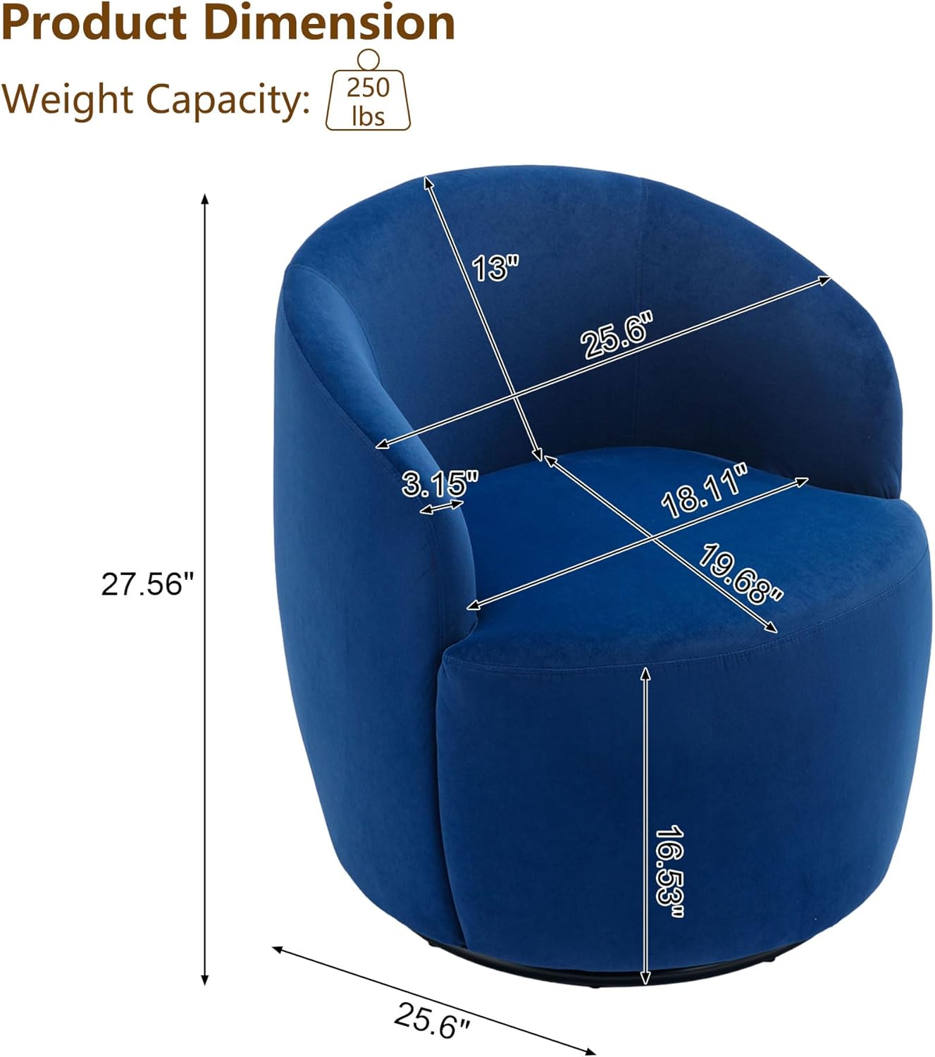 Swivel Accent Chairs Set of 2, Modern Round Vanity Chair for Living Room, Comfy Velvet Barrel Armchair, Small Single Sofa, Blue