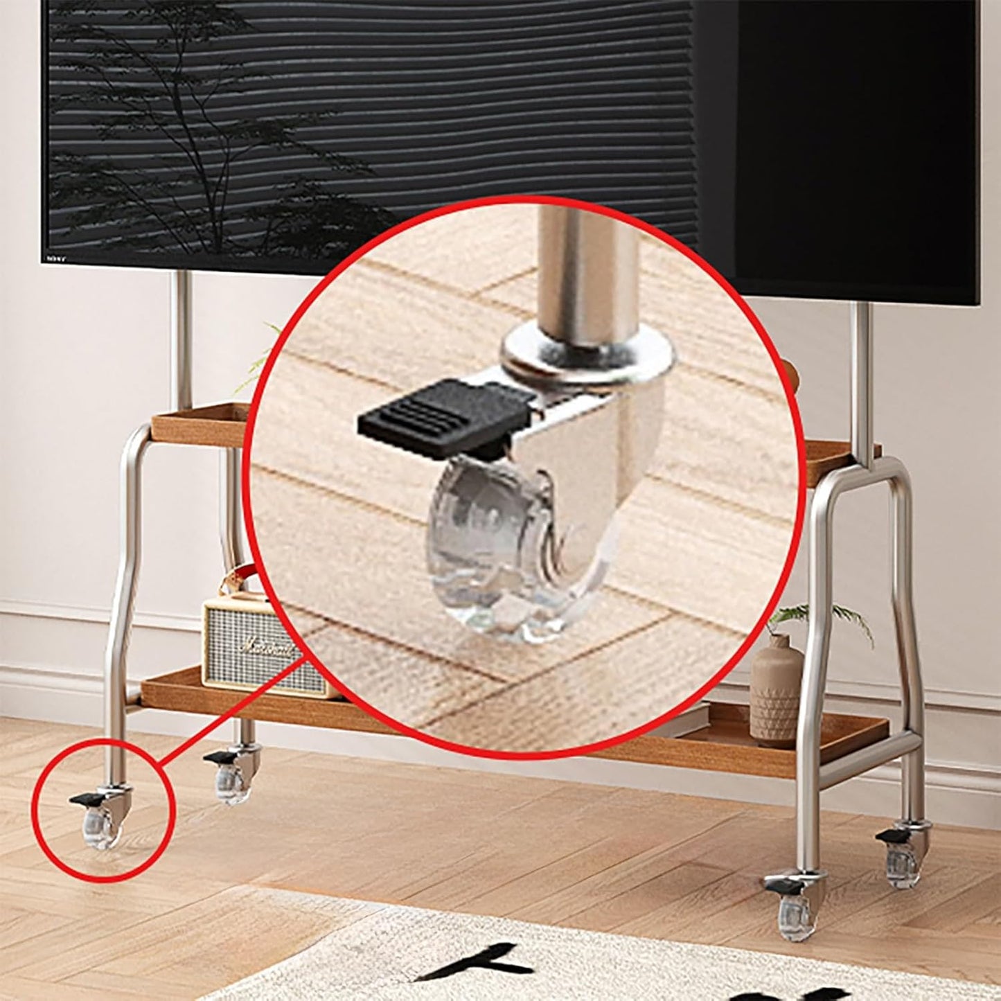 Adjustable Mobile TV Cart with Media Shelf, Rolling TV Stand Mount on Wheels, Universal Tall TV Floor Stand, Height Adjustable