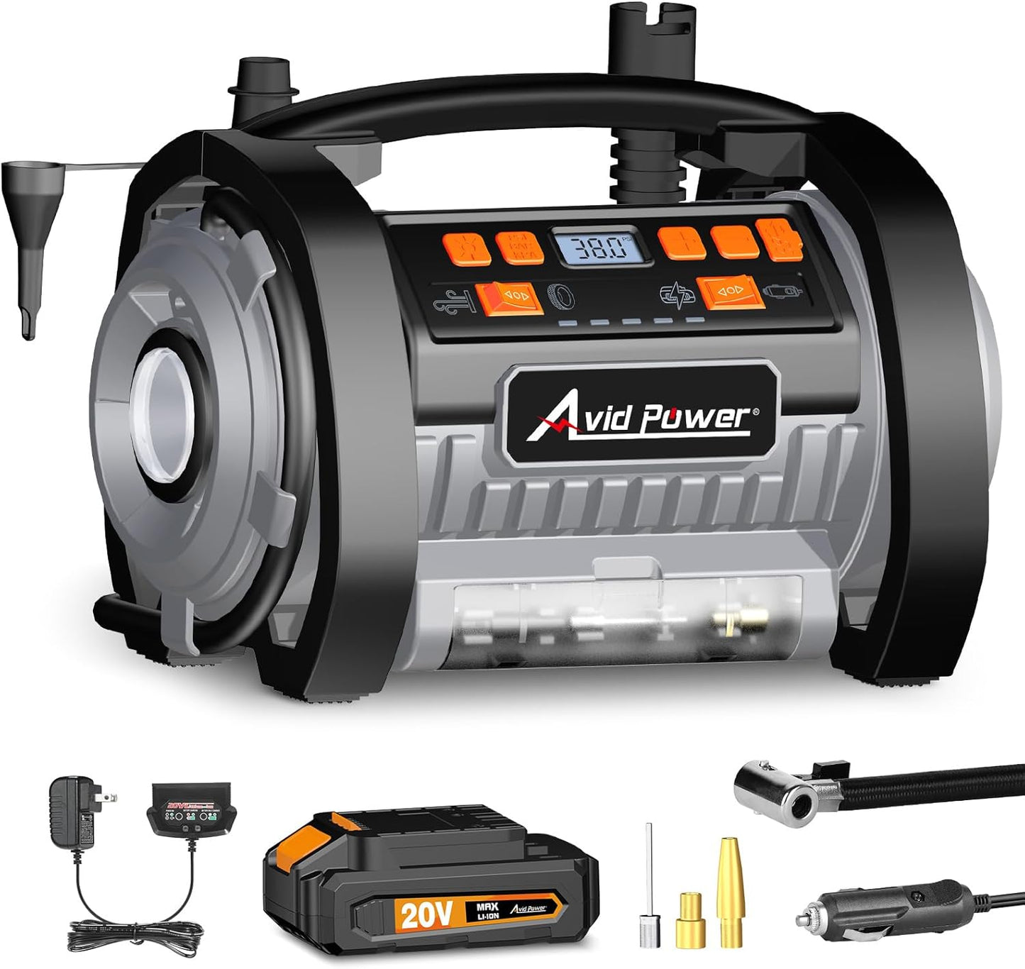 AVID POWER Tire Inflator Portable Air Compressor, 12V DC 110V AC Car Tire Pump, Air Mattress Pump with Inflation and Deflation Modes, Dual Powerful Motors, Digital Pressure Gauge